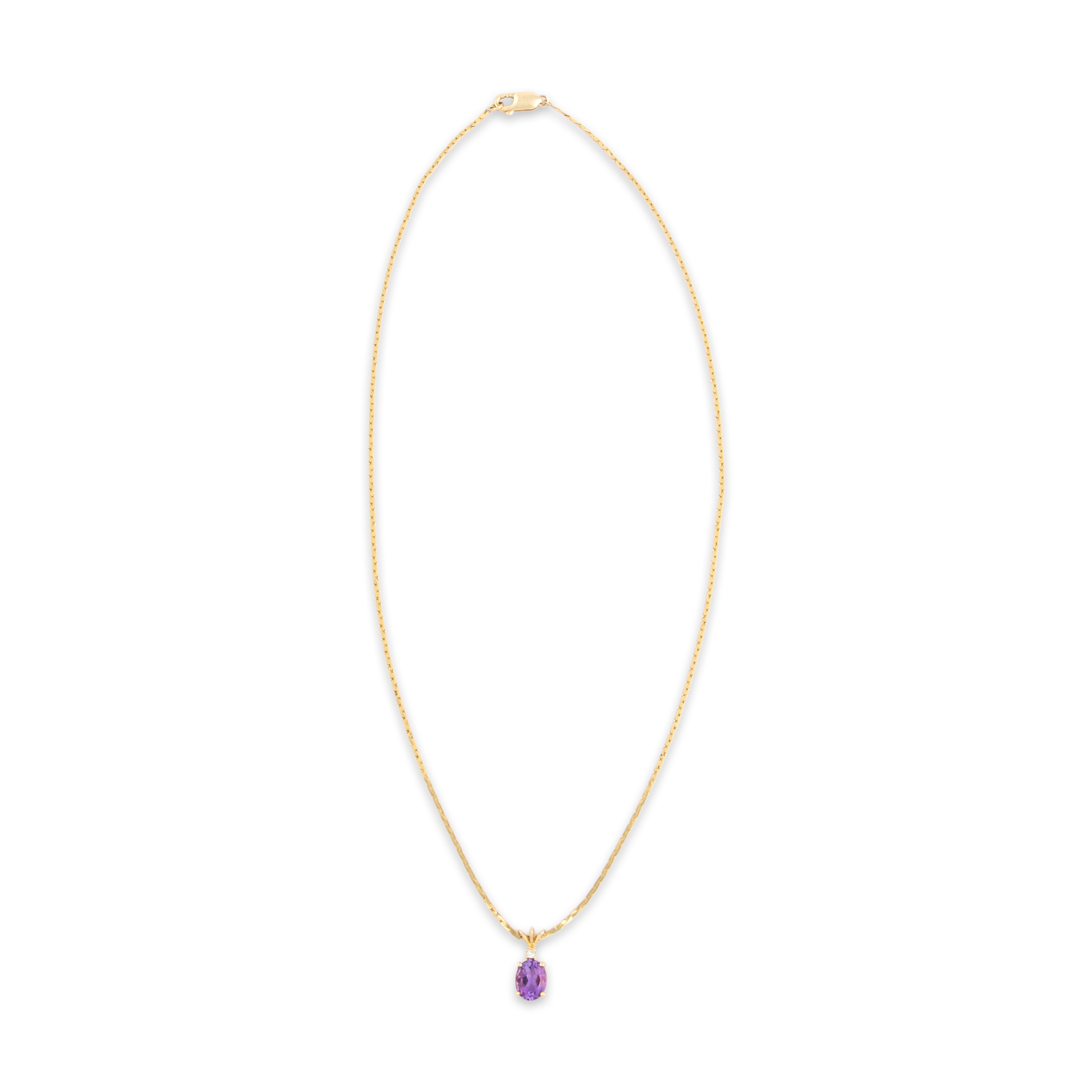 Vintage 14k Yellow Gold 1.62ct Amethyst Diamond Sweet Trio Bail Drop Necklace - Overall view