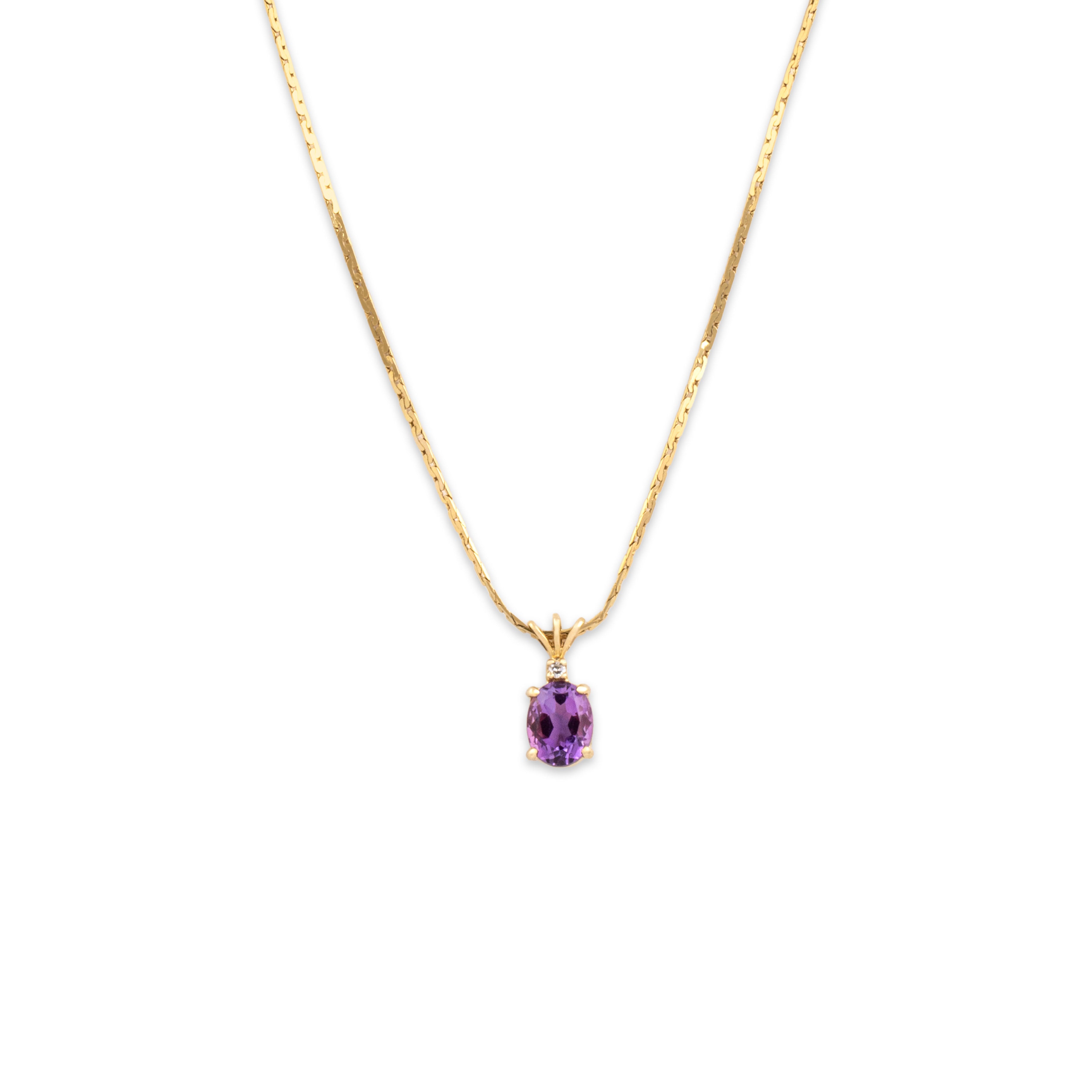 Vintage 14k Yellow Gold 1.62ct Amethyst Diamond Trio Bail Drop Necklace 17.75
