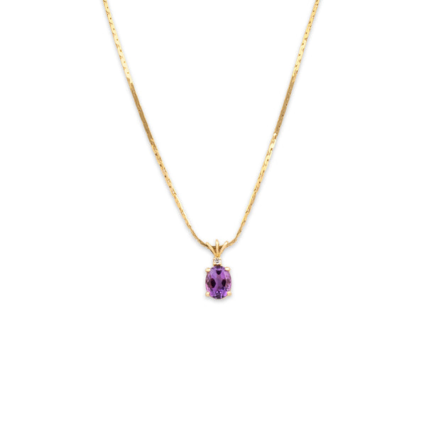 Vintage 14k Yellow Gold 1.62ct Amethyst Diamond Trio Bail Drop Necklace 17.75