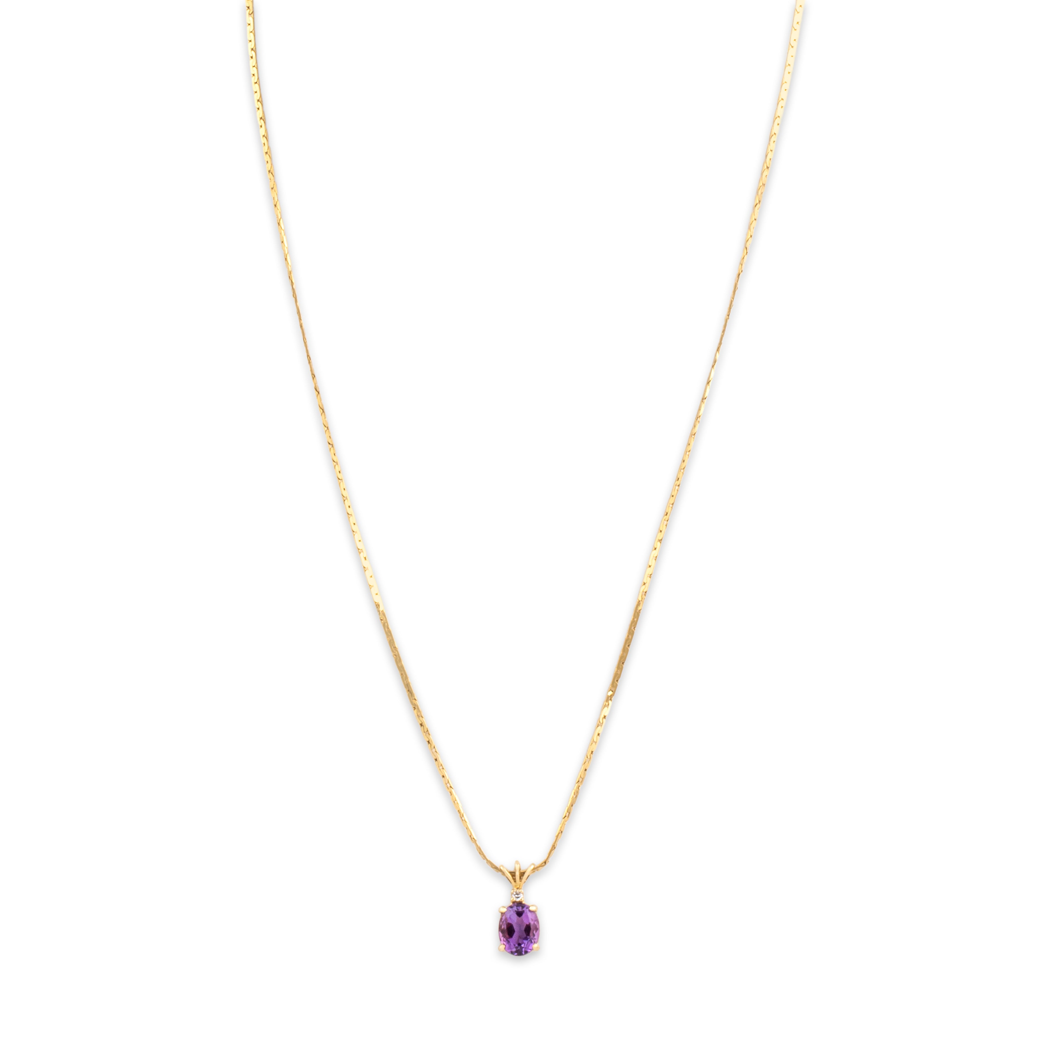 Vintage 14k Yellow Gold 1.62ct Amethyst Diamond Sweet Trio Bail Drop Necklace - detail view #2