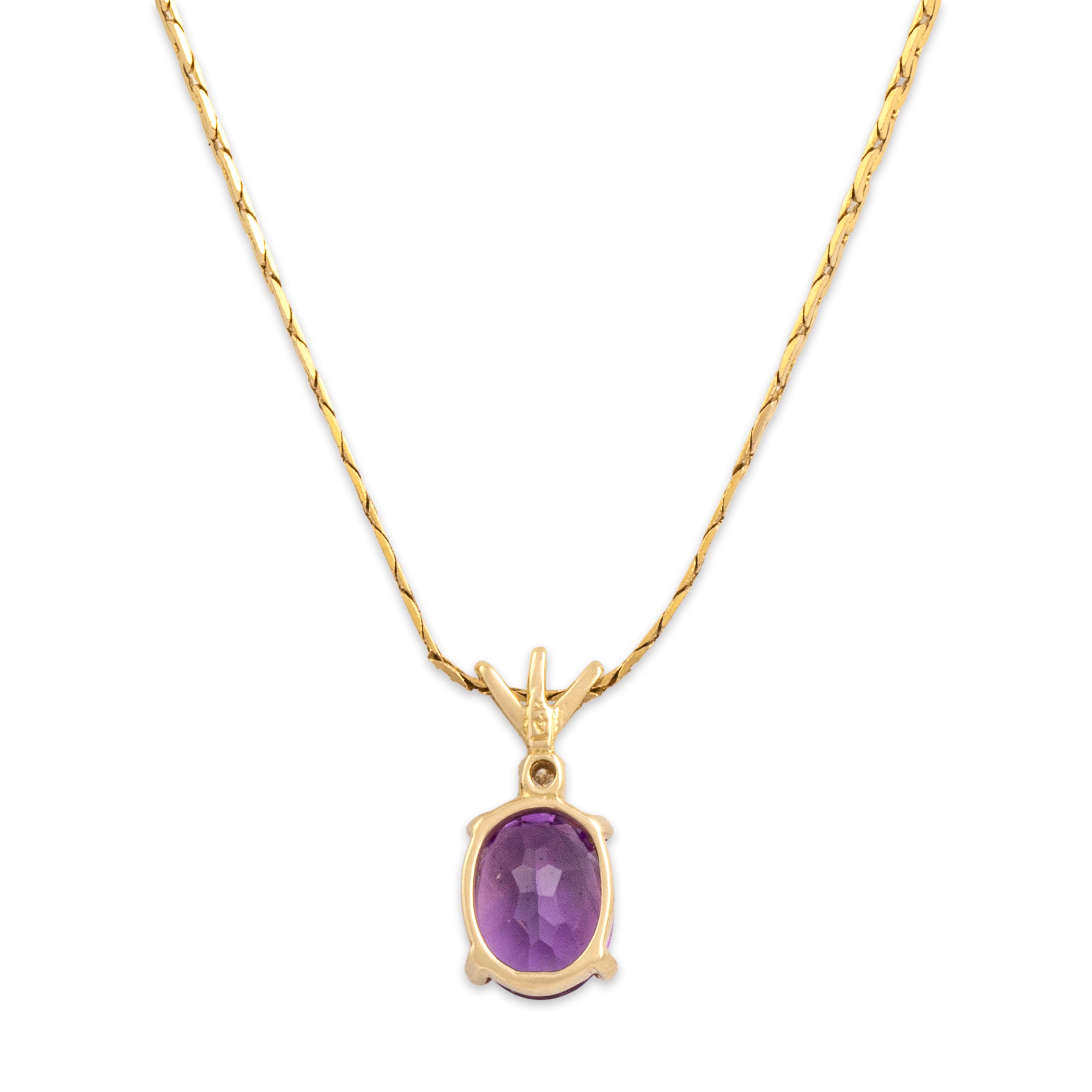 Vintage 14k Yellow Gold 1.62ct Amethyst Diamond Sweet Trio Bail Drop Necklace - Back view