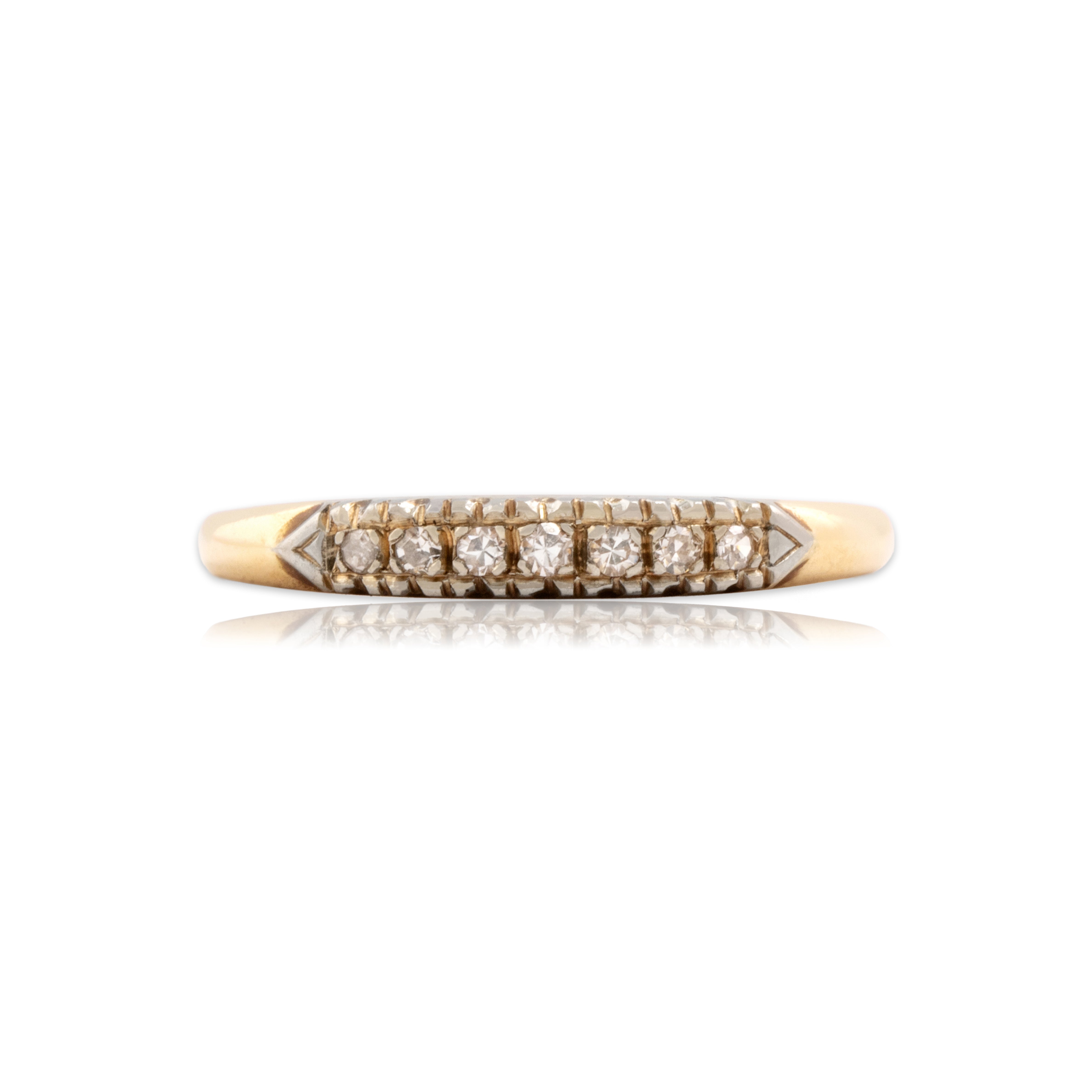 Antique 14k & 18k Yellow Gold Diamond Understated Classic Line Band Ring - Close-up view