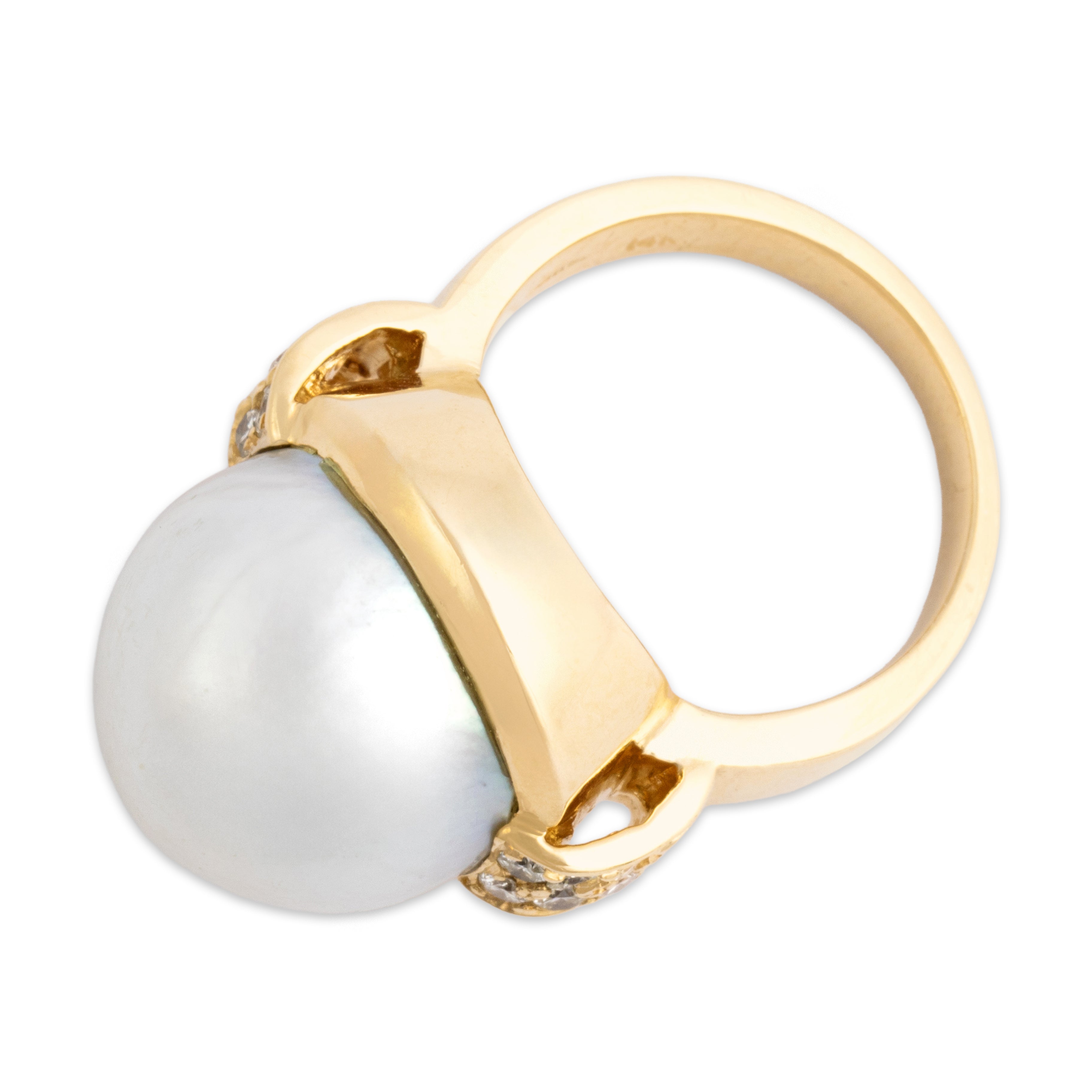 Vintage Heavy 14k Yellow Gold Pearl Diamond Bold Accented Shoulder Ring - Overall view