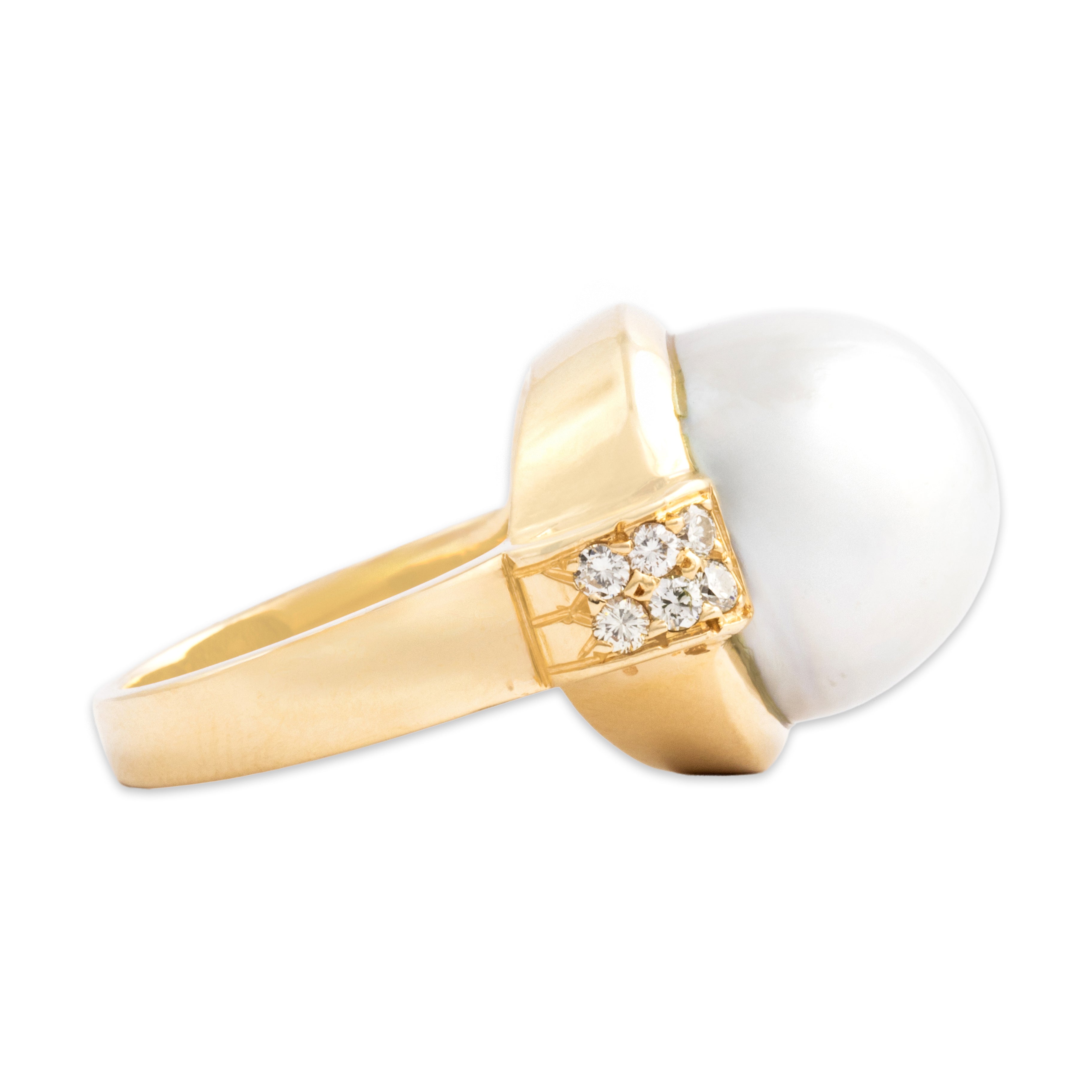 Vintage Heavy 14k Yellow Gold Pearl Diamond Bold Accented Shoulder Ring - Side view