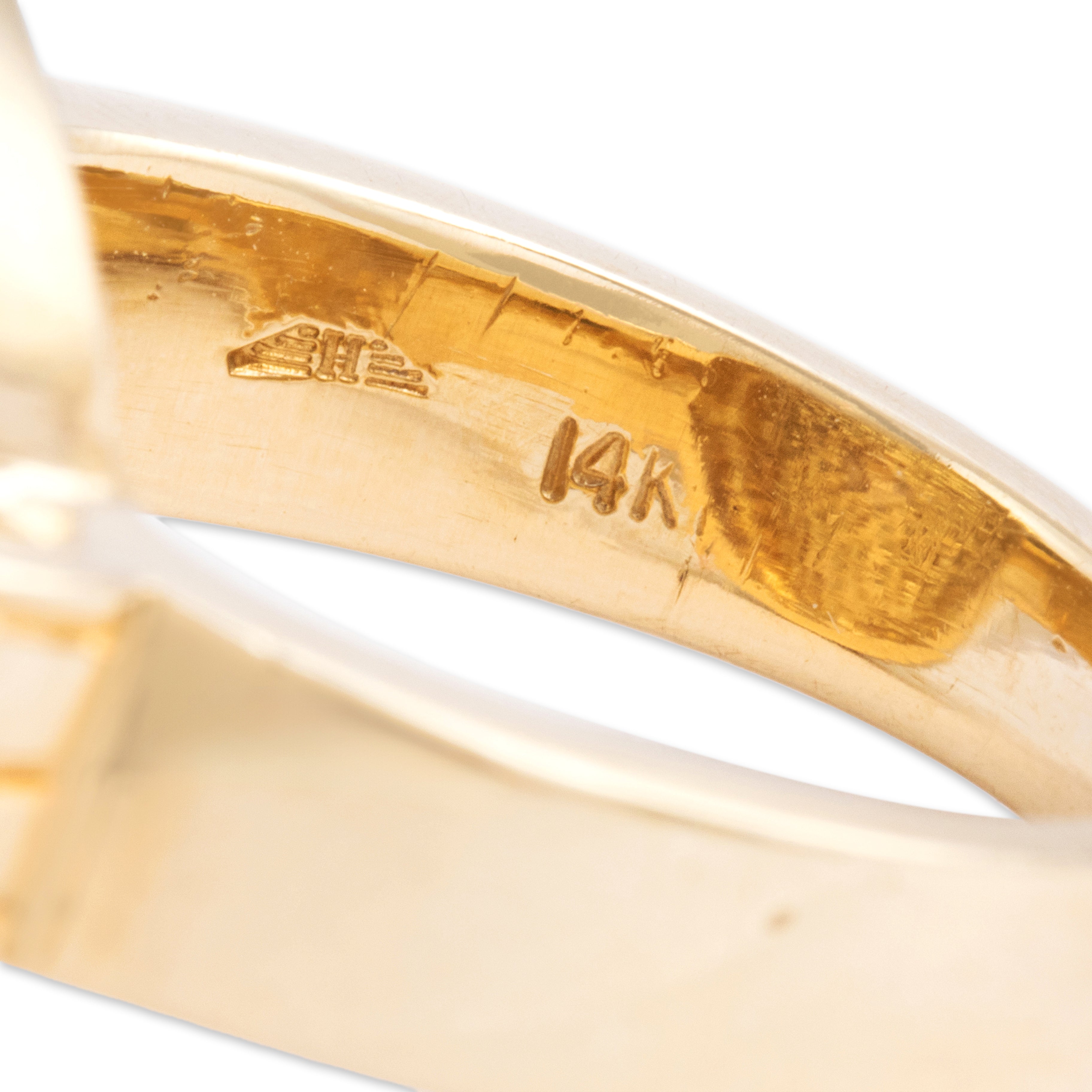 Vintage Heavy 14k Yellow Gold Pearl Diamond Bold Accented Shoulder Ring - Hallmark view