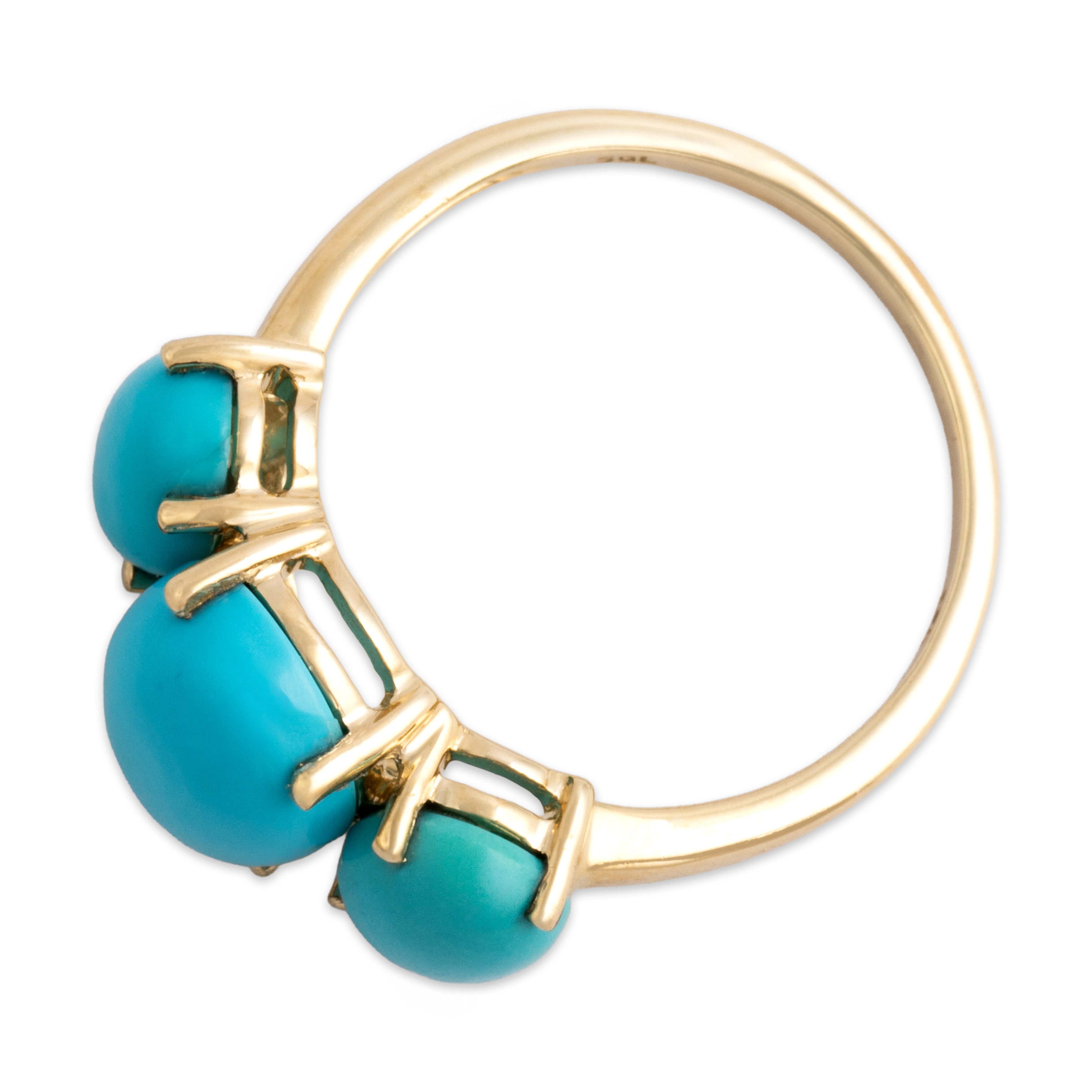 Vintage 10k Yellow Gold 4.5cttw Turquoise Beautiful Cabochon Trio Ring - Overall view
