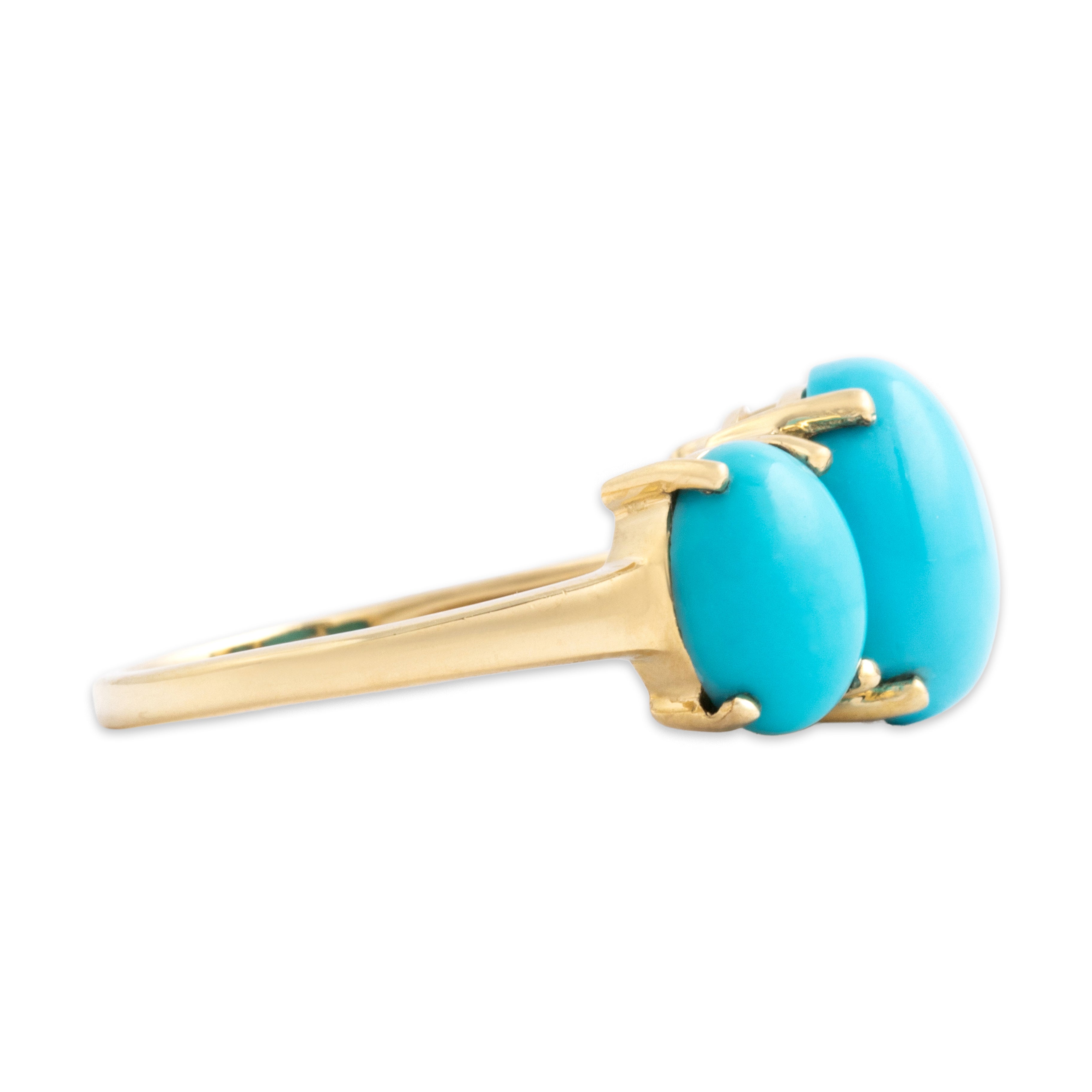 Vintage 10k Yellow Gold 4.5cttw Turquoise Beautiful Cabochon Trio Ring - Side view