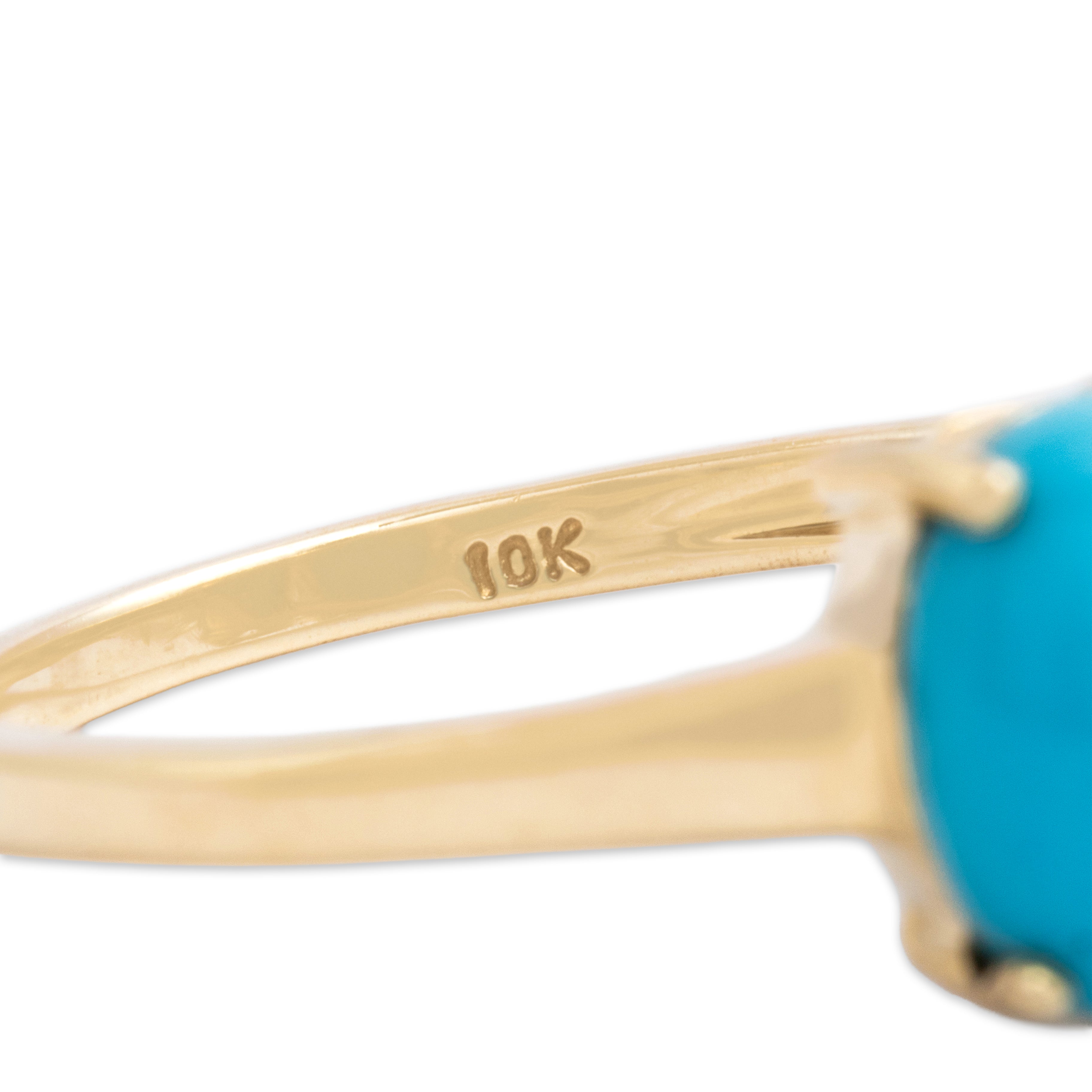 Vintage 10k Yellow Gold 4.5cttw Turquoise Beautiful Cabochon Trio Ring - Hallmark view