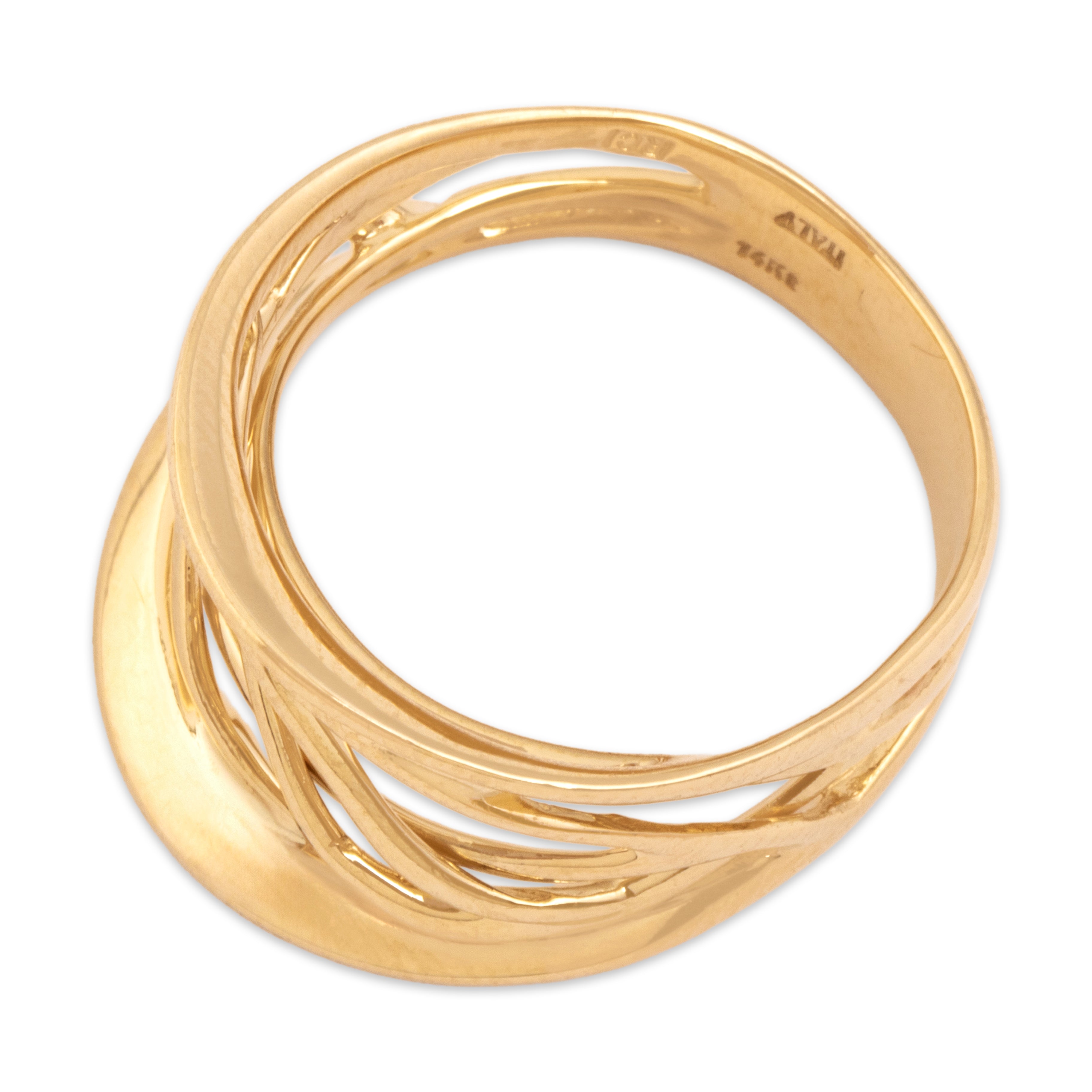 Vintage Italian 14k Yellow Gold Sleek Overlapping Open Wide Ring - Overall view