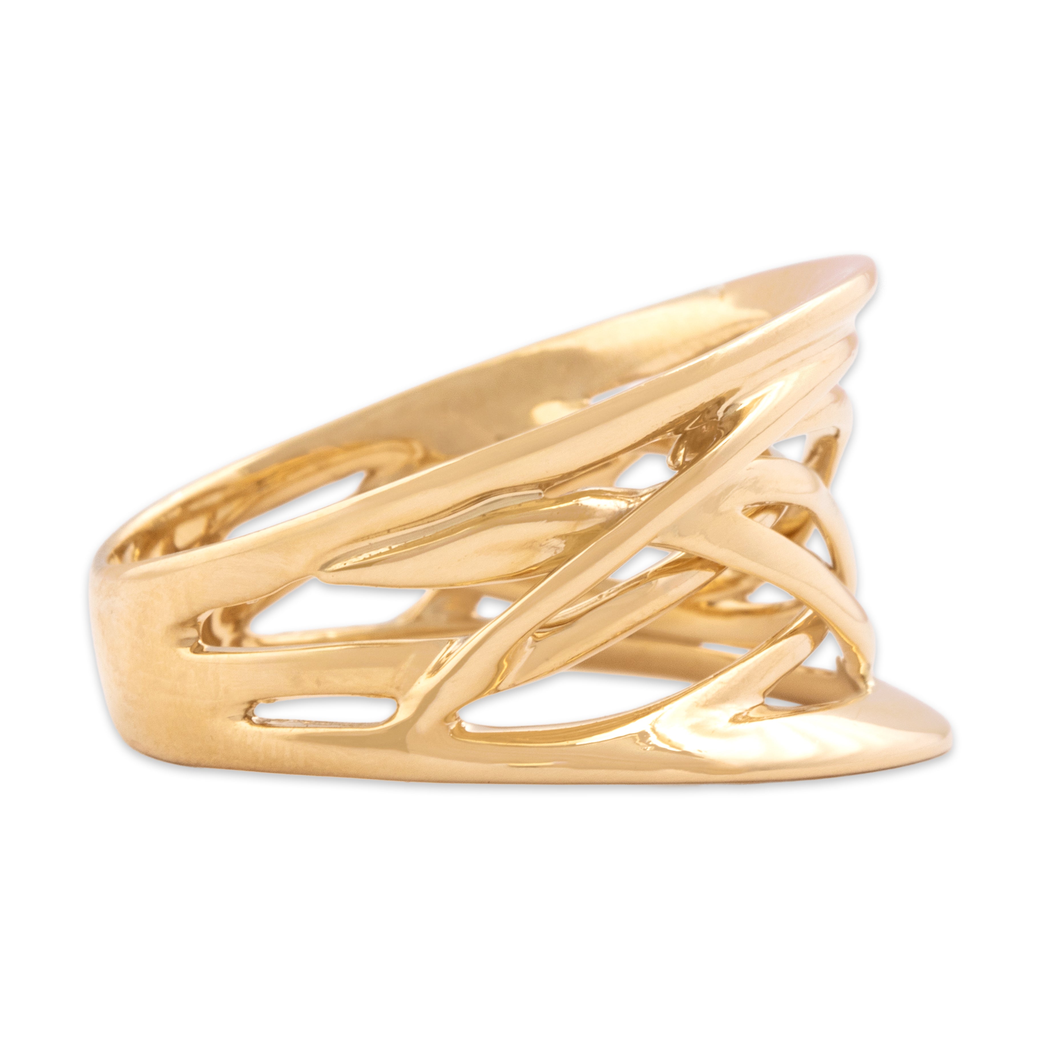 Vintage Italian 14k Yellow Gold Sleek Overlapping Open Wide Ring - Side view