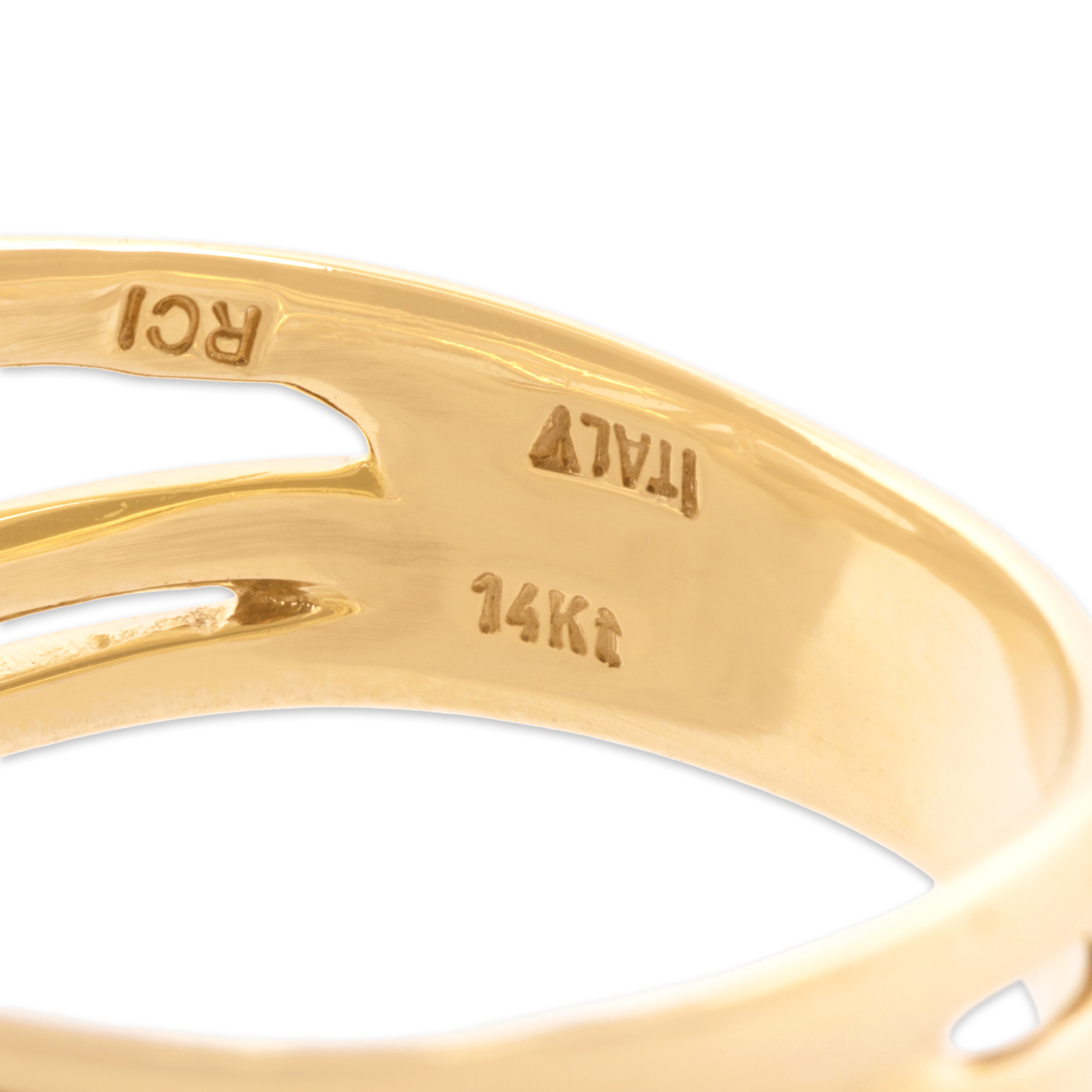 Vintage Italian 14k Yellow Gold Sleek Overlapping Open Wide Ring - Hallmark view