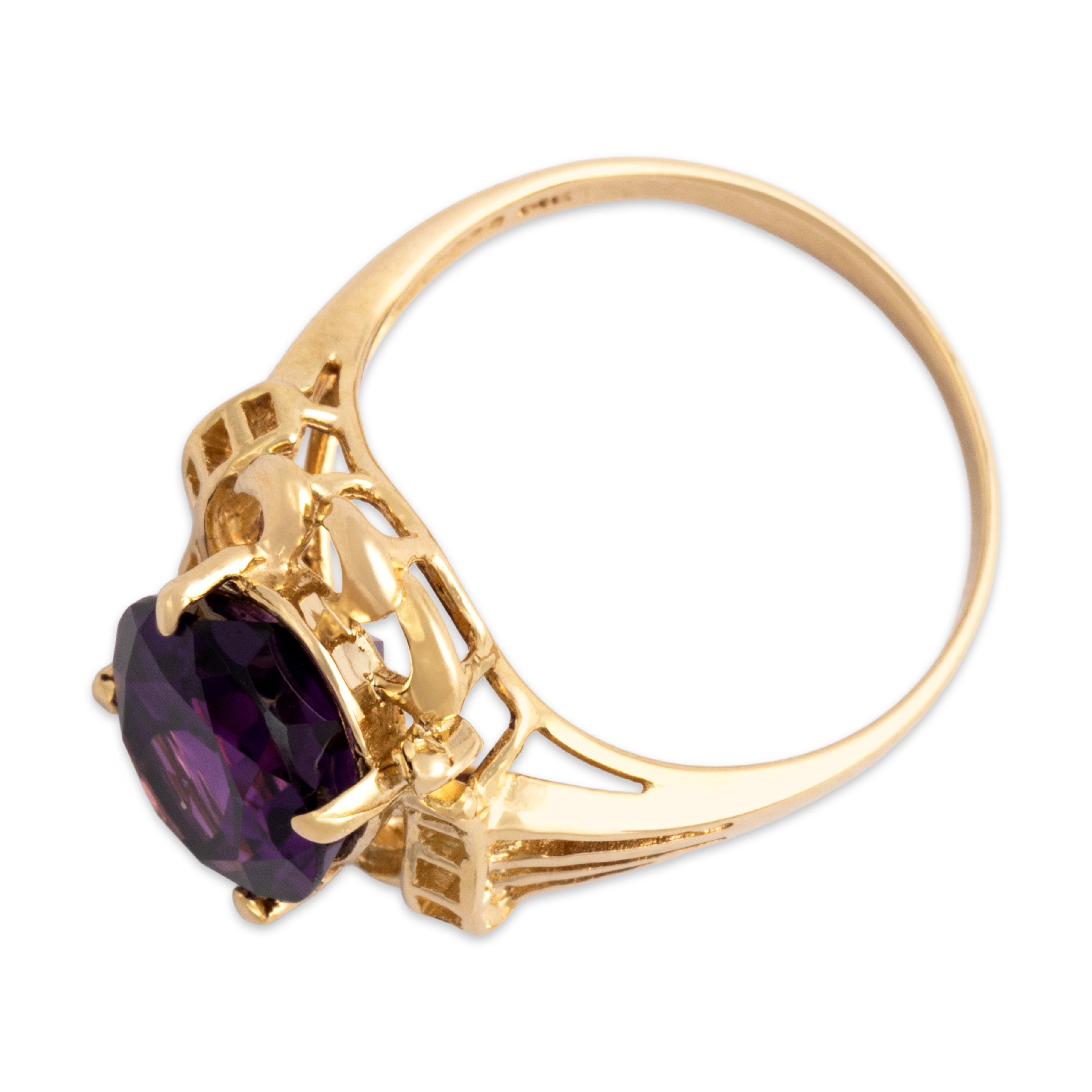 Vintage 14k Yellow Gold 3.22ct Amethyst Royal Scrolling Oval Ring - Overall view