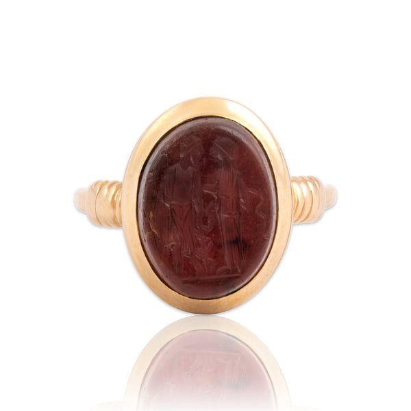 Antique Georgian 14k Yellow Gold 3.17ct Carnelian Ancient-Style Intaglio Ring 5.00
