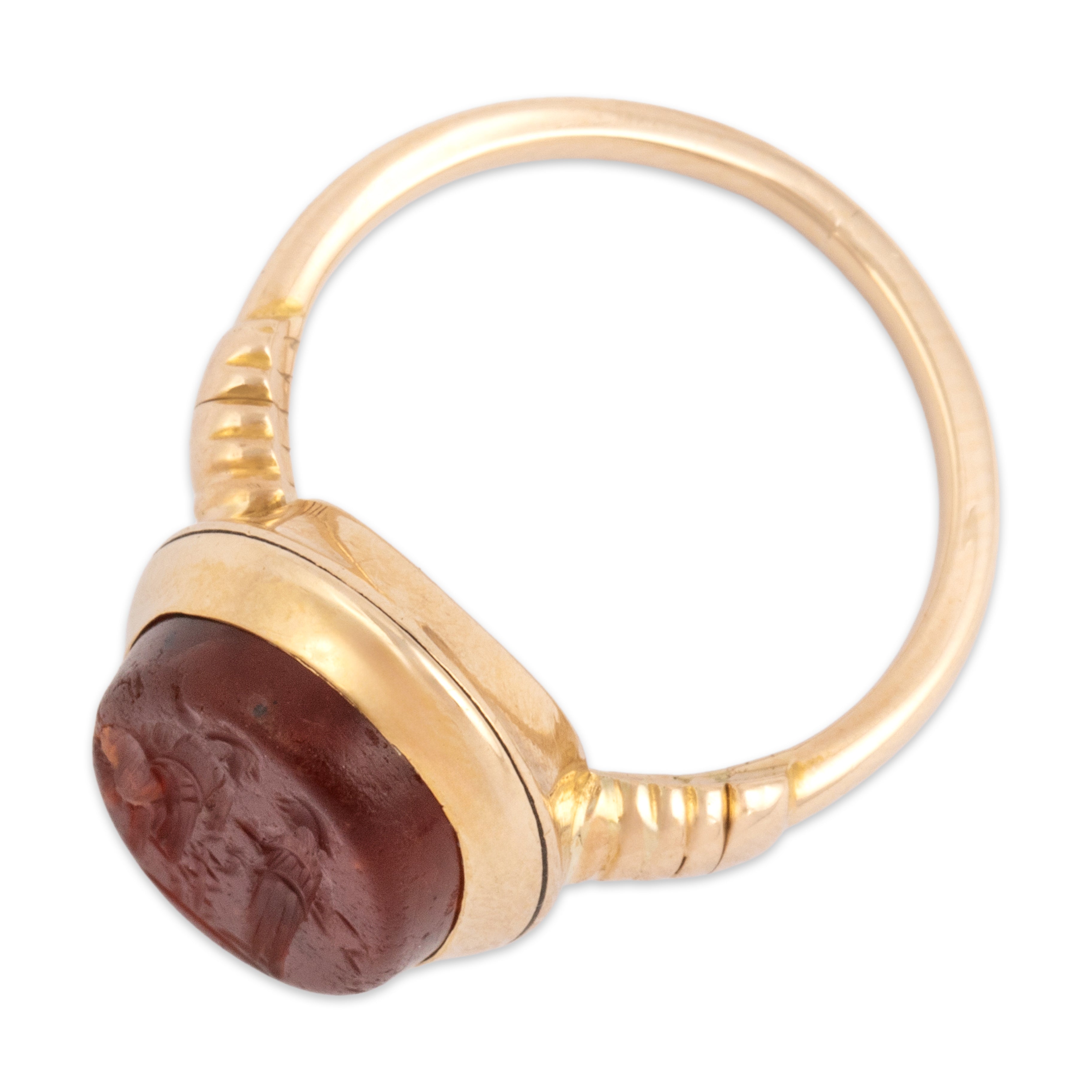 Antique Georgian 14k Yellow Gold 3.17ct Carnelian Ancient-Style Wheat Farmer Intaglio Ring - Overall view