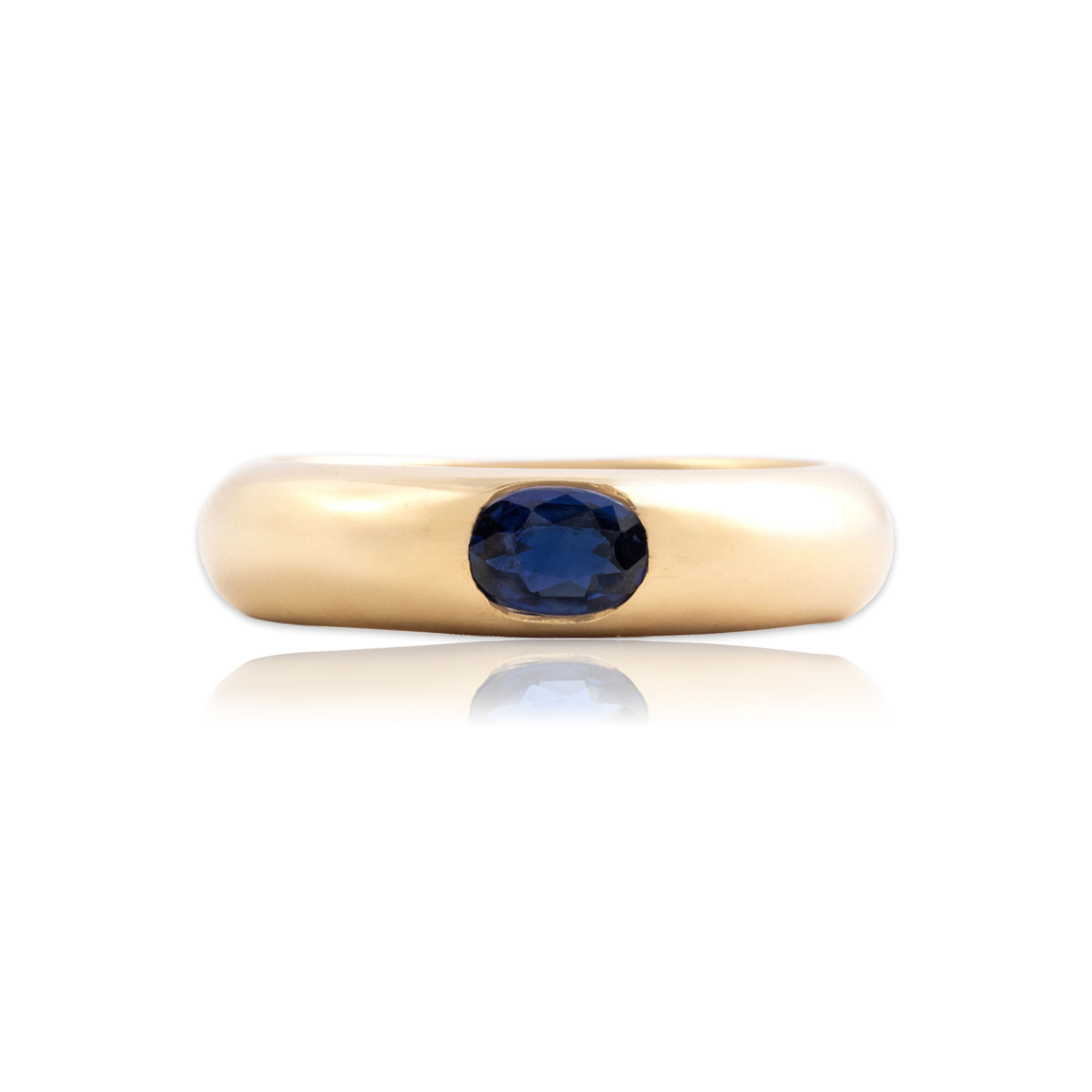 Vintage 14k Yellow Gold Blue Sapphire Sleek East-West Domed Solitaire Ring 6.50
