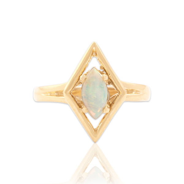 Vintage 14k Yellow Gold Opal Modern Open Kite Ring 6.25