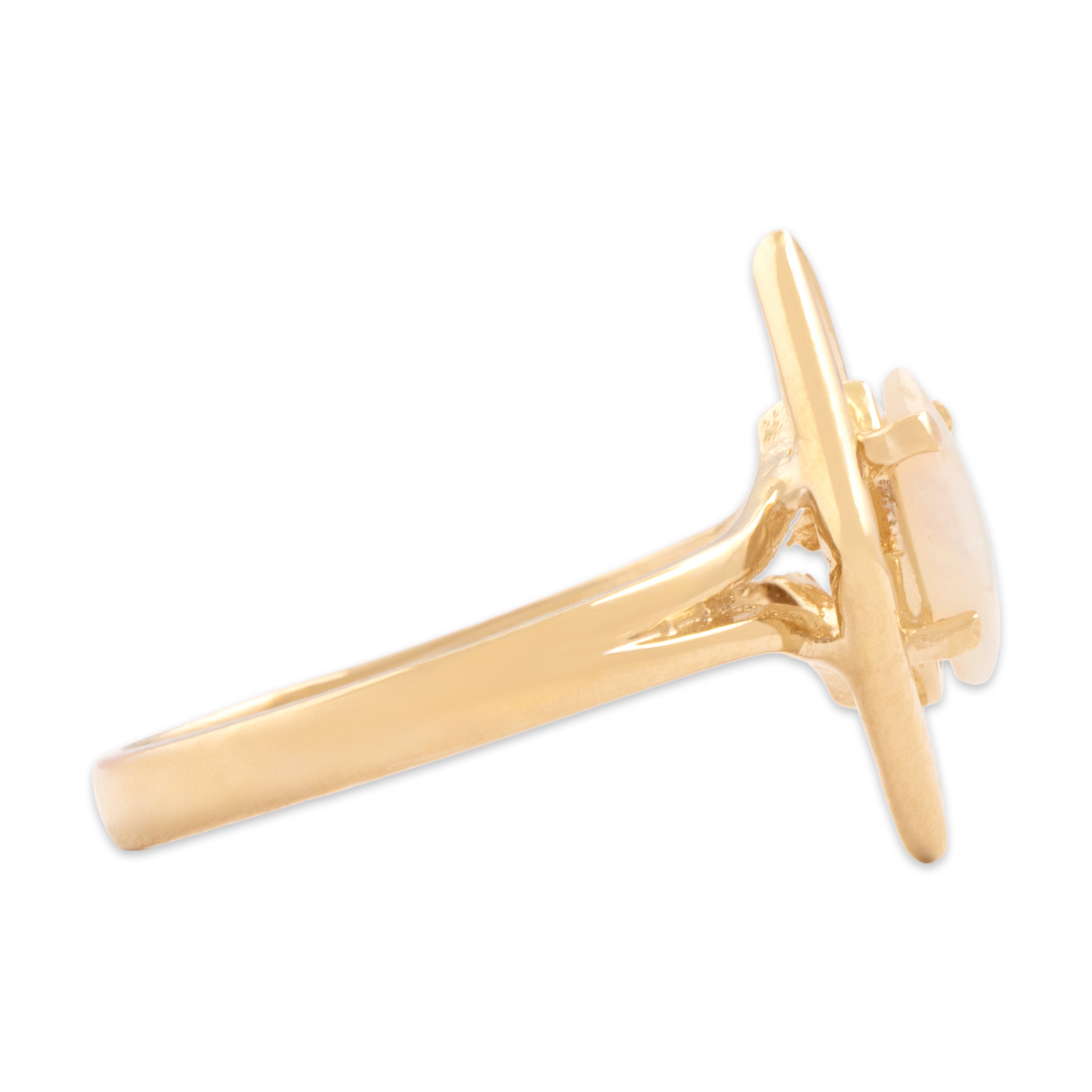 Vintage 14k Yellow Gold Opal Modern Open Kite Ring - Side view