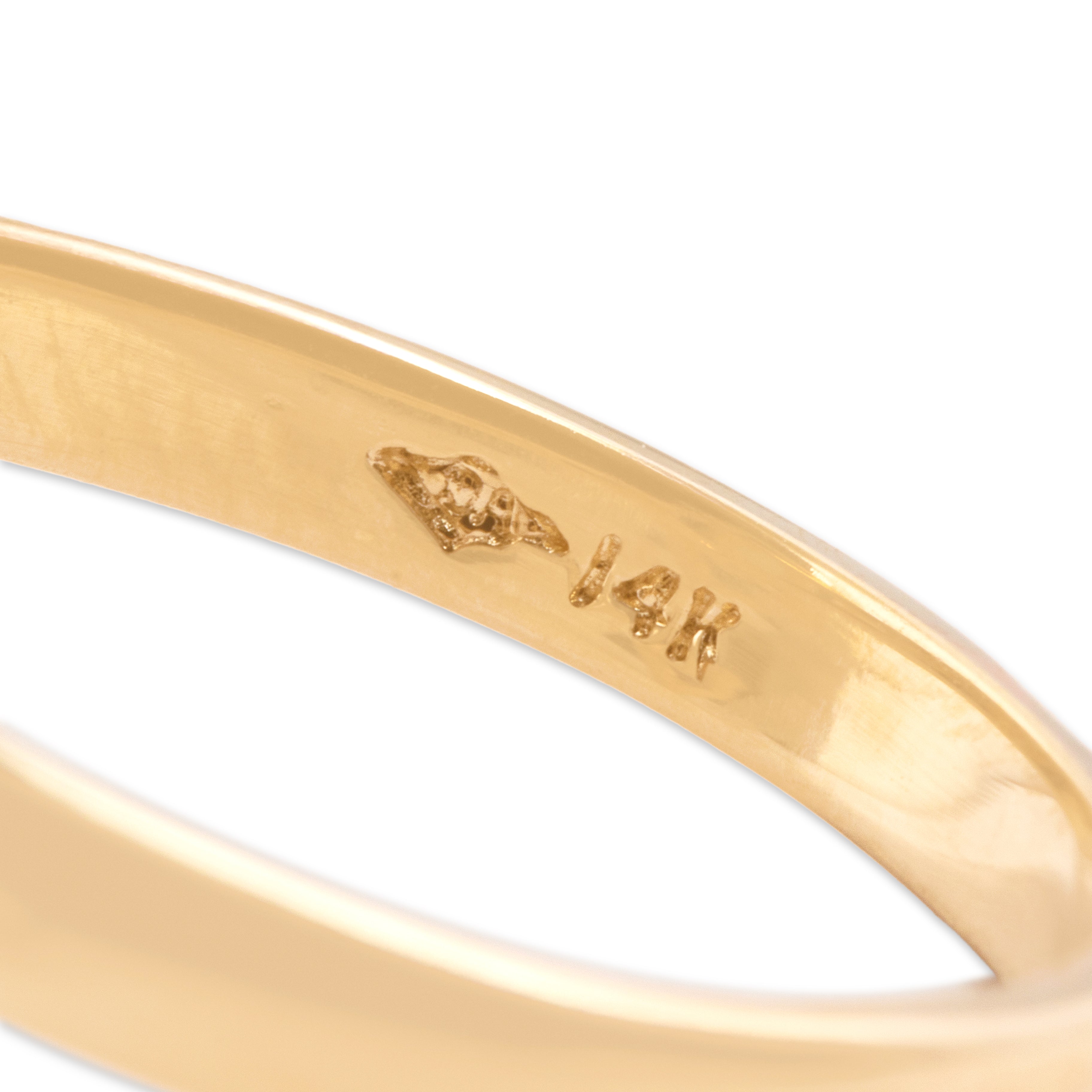 Vintage 14k Yellow Gold Opal Modern Open Kite Ring - Hallmark view