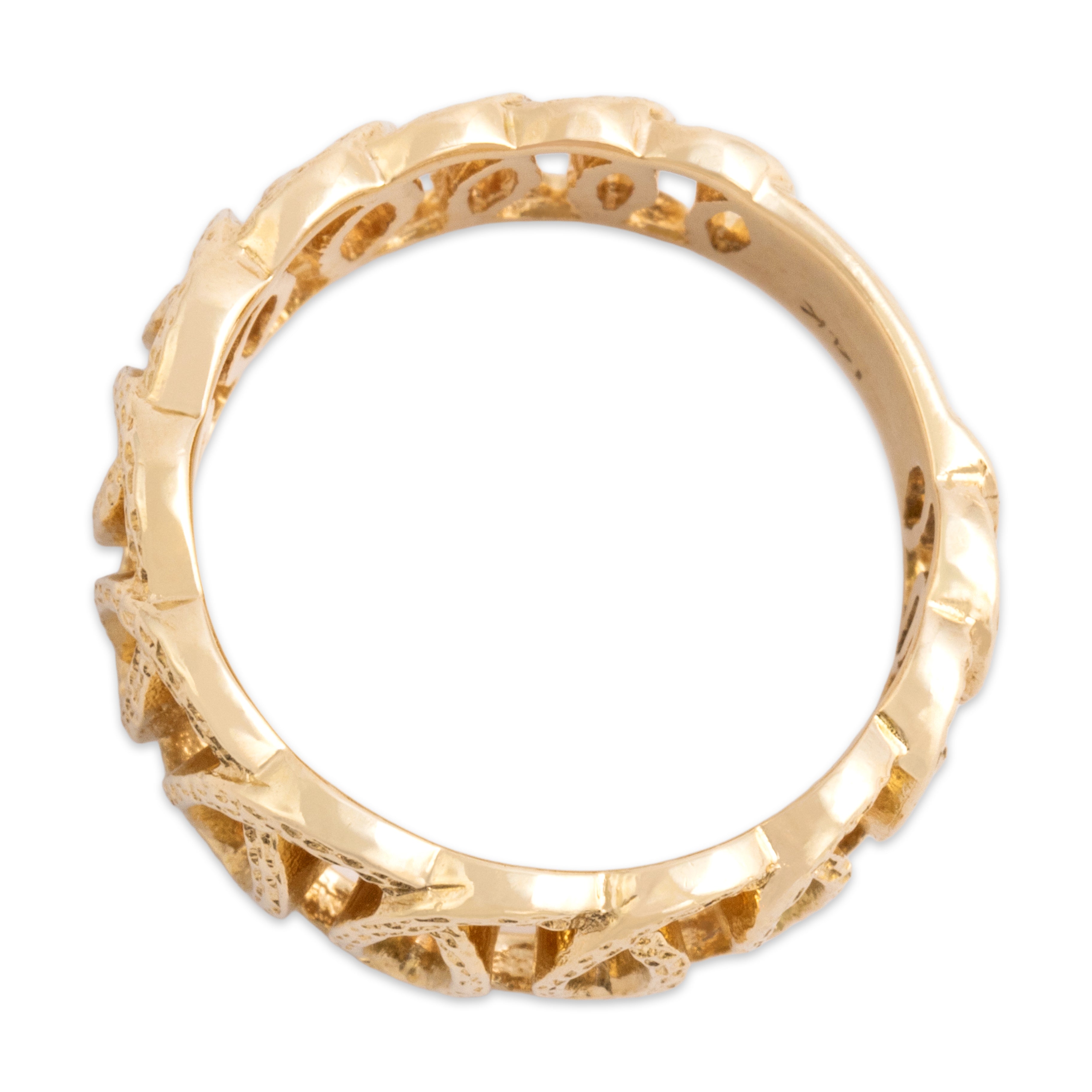 Vintage 14k Yellow Gold Wide Textured Interlocking Oval Band Ring - Overall view