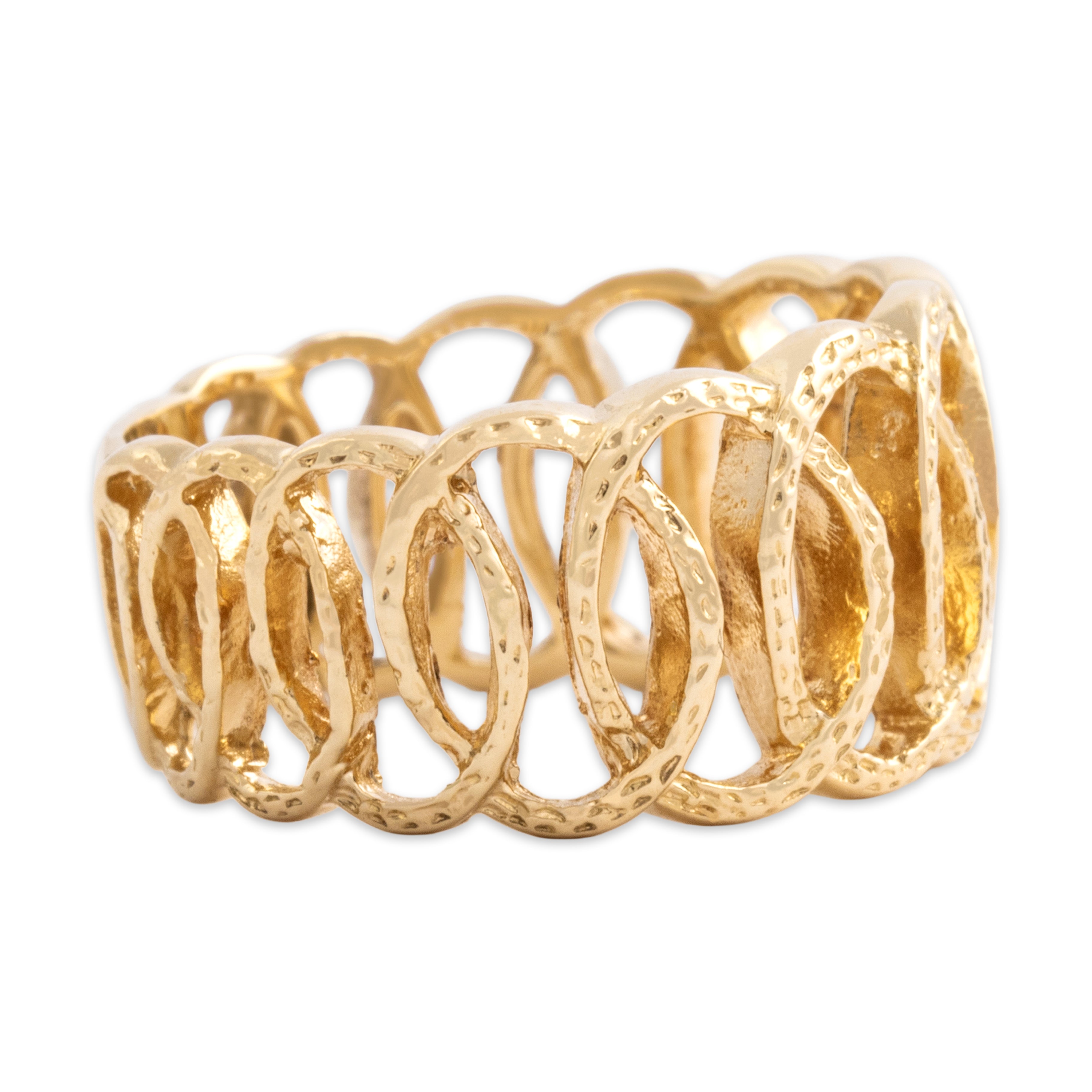 Vintage 14k Yellow Gold Wide Textured Interlocking Oval Band Ring - Side view
