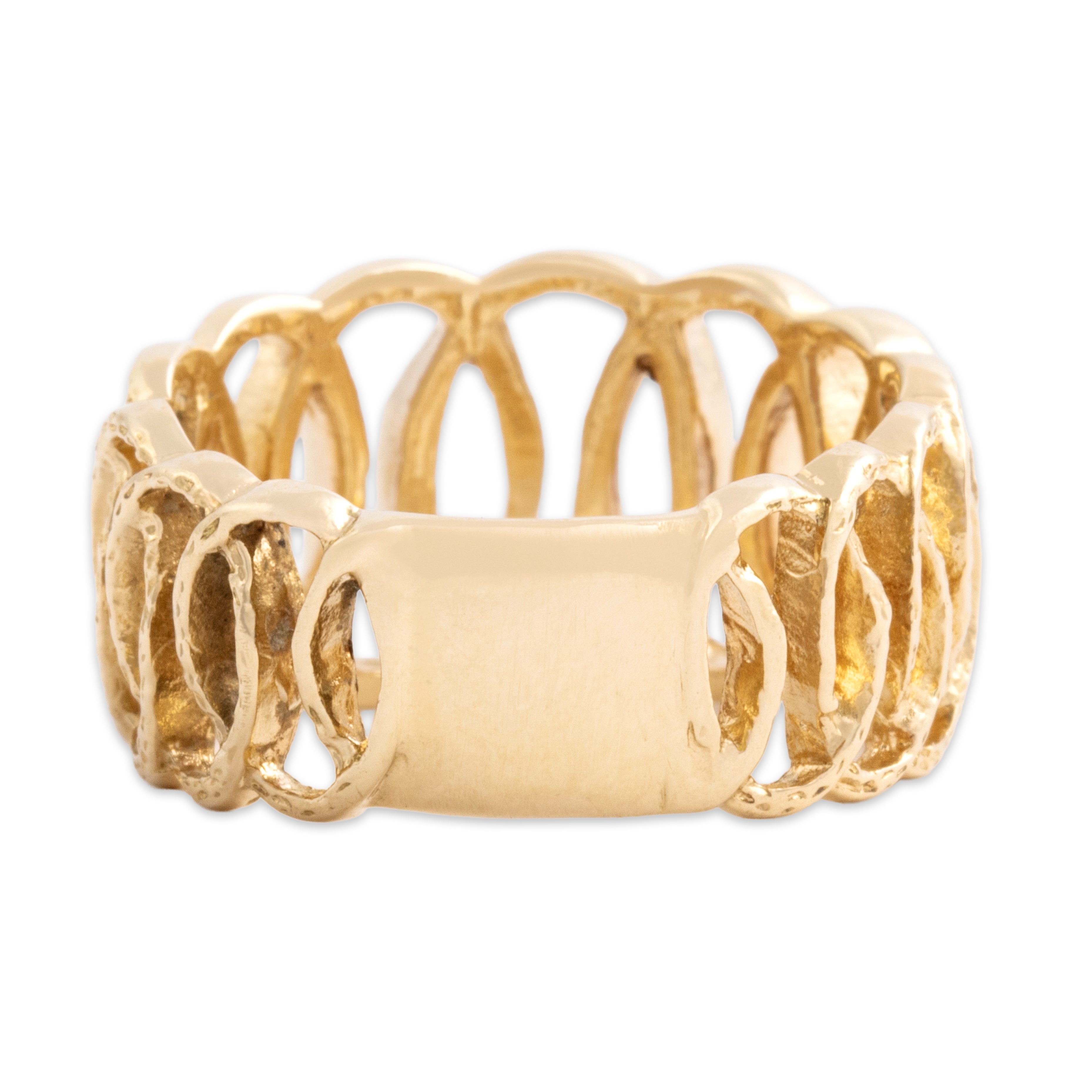 Vintage 14k Yellow Gold Wide Textured Interlocking Oval Band Ring - Back view