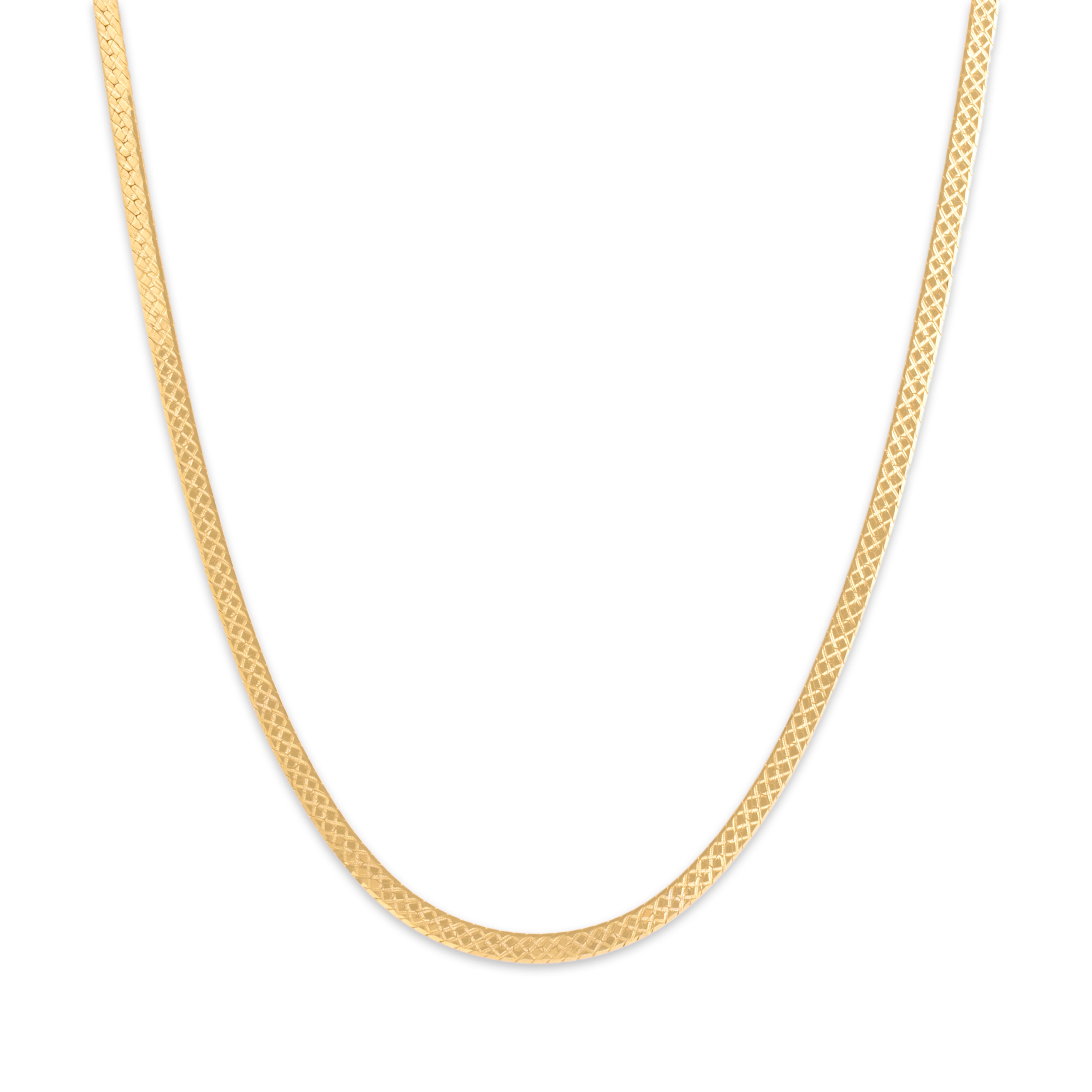 Vintage Italian 14k Yellow Gold Flat Argyle-Textured Herringbone Chain Necklace - Close-up view