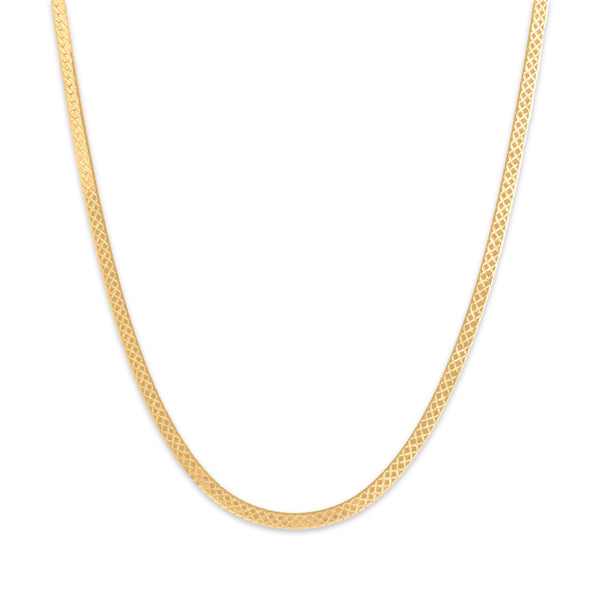 Vintage Italian 14k Yellow Gold Flat Argyle-Textured Herringbone Chain Necklace 18