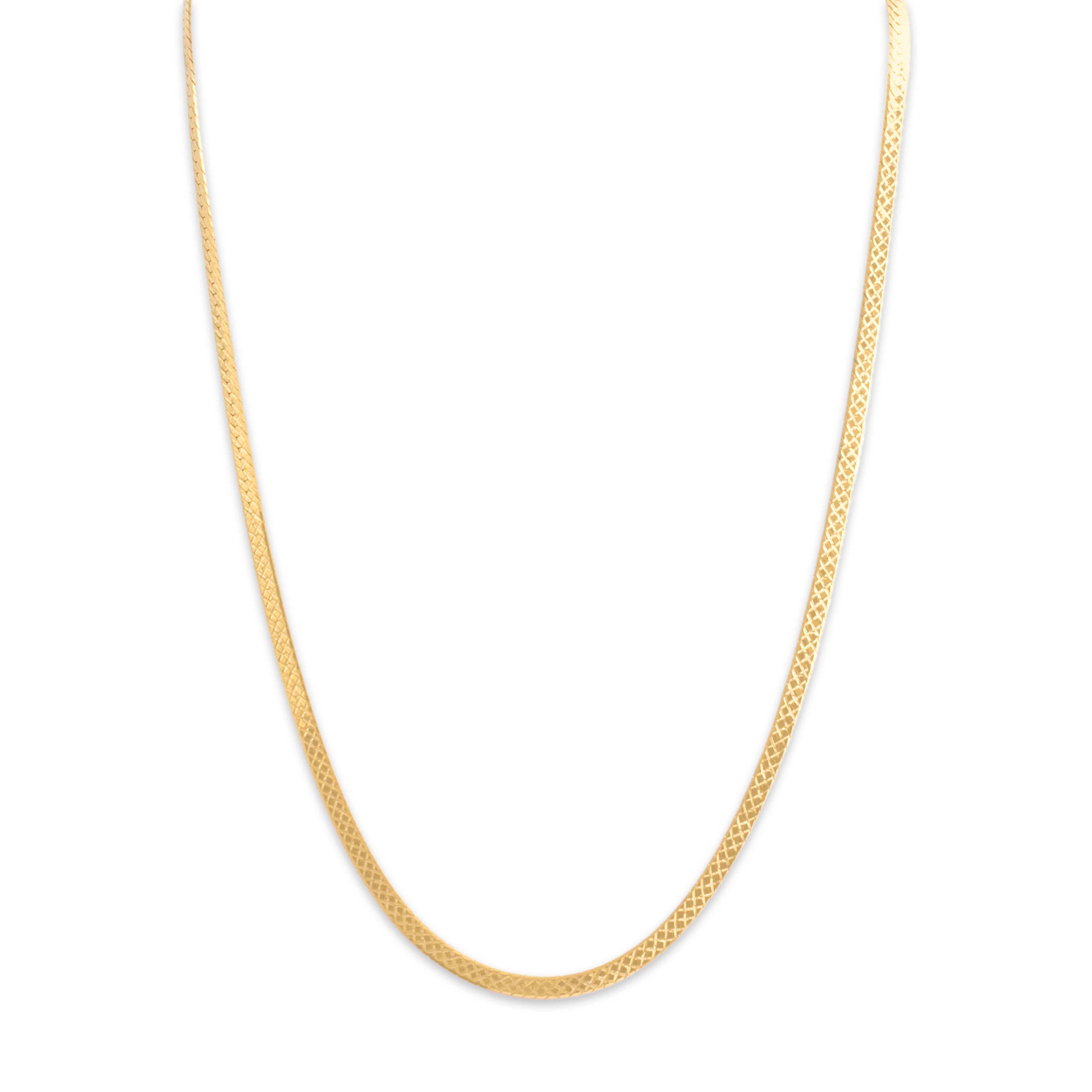 Vintage Italian 14k Yellow Gold Flat Argyle-Textured Herringbone Chain Necklace - detail view #1