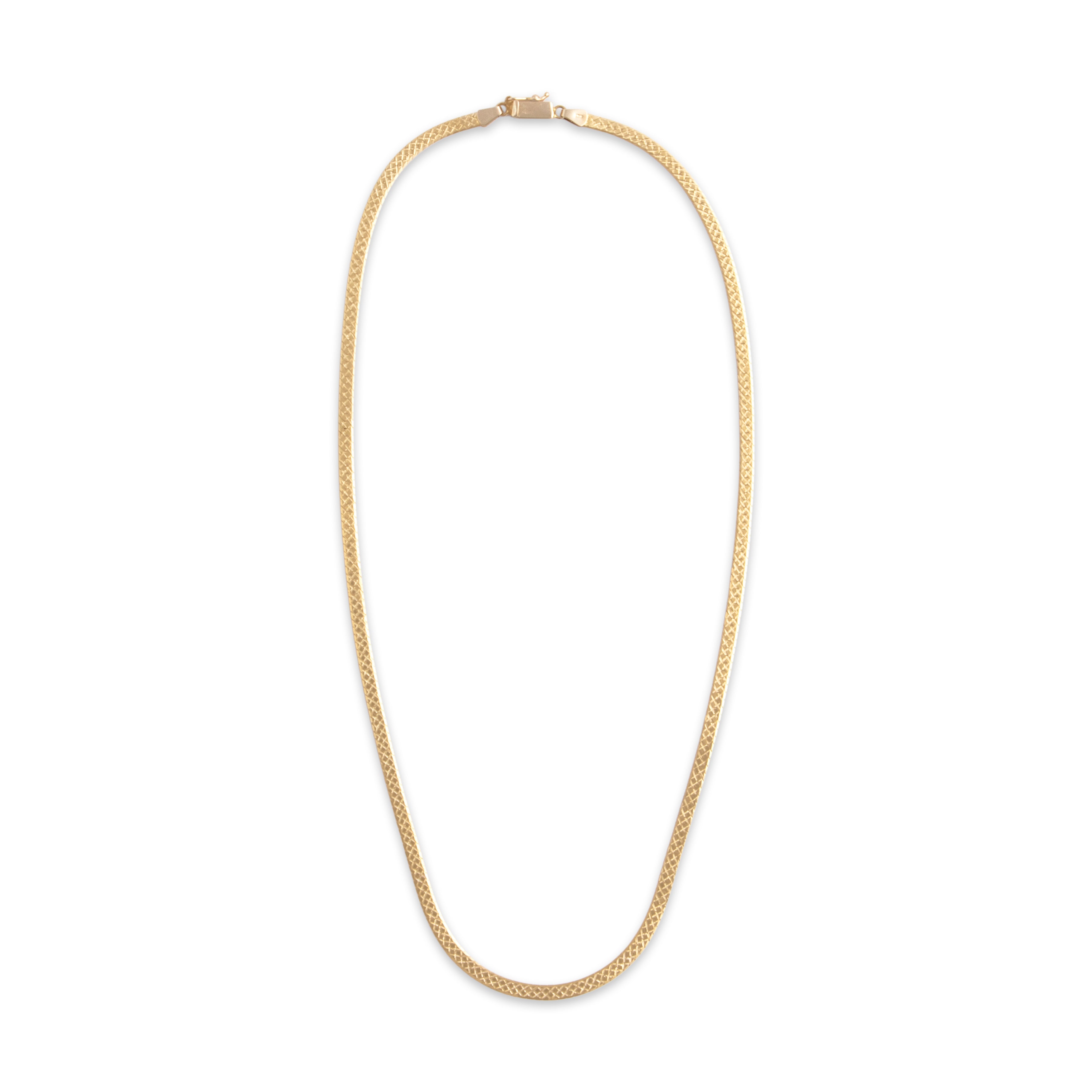 Vintage Italian 14k Yellow Gold Flat Argyle-Textured Herringbone Chain Necklace - Overall view