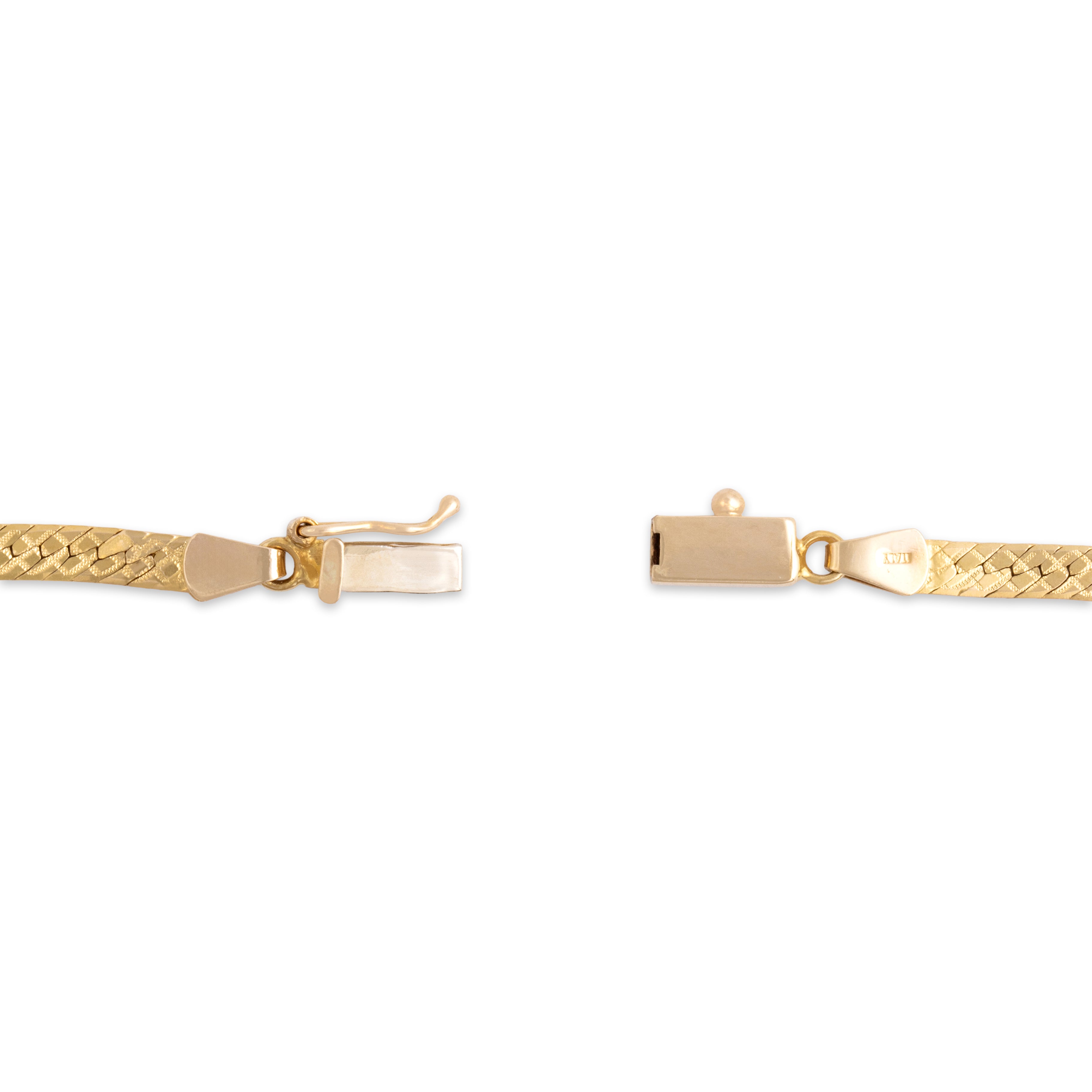 Vintage Italian 14k Yellow Gold Flat Argyle-Textured Herringbone Chain Necklace - clasp view