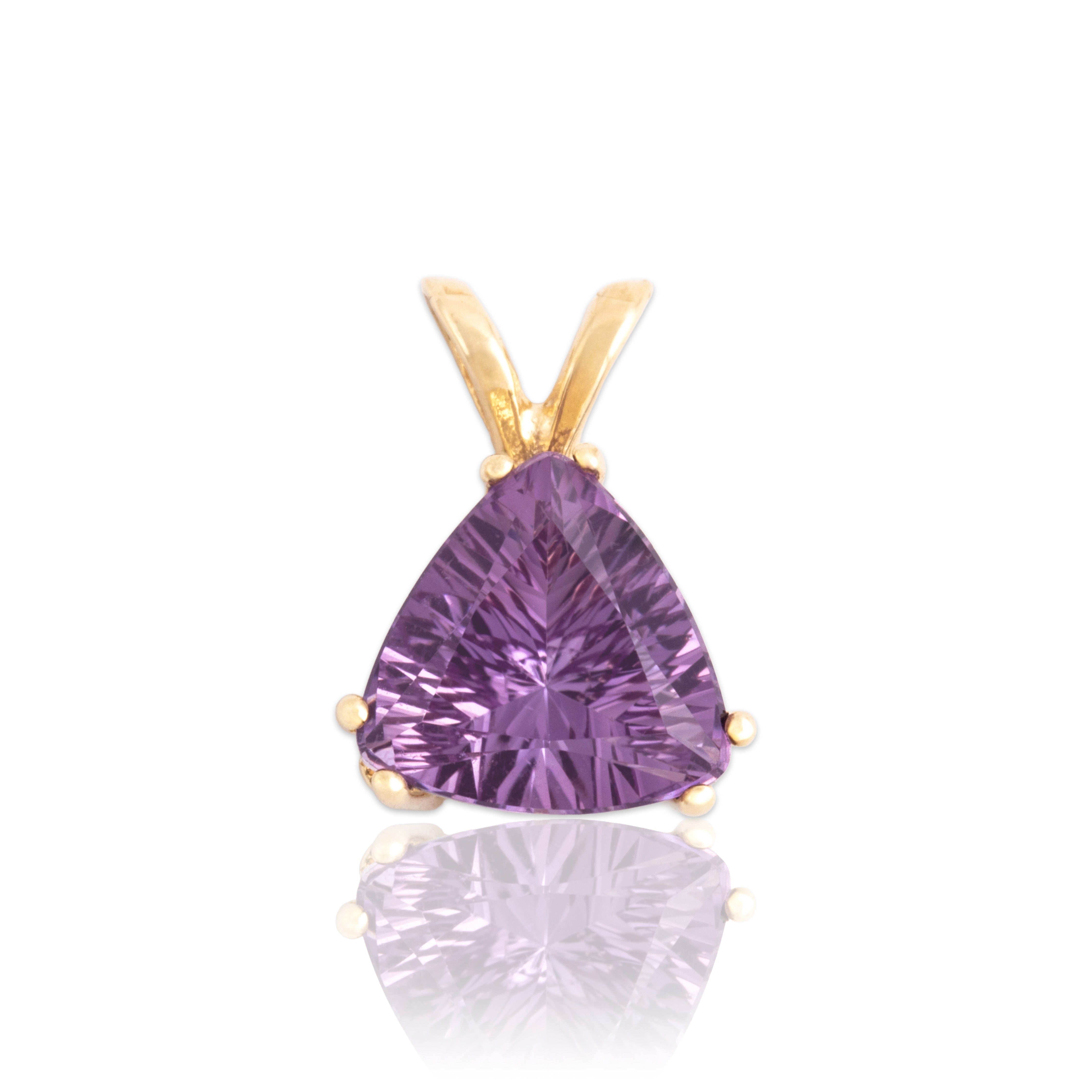 Vintage 14k Yellow Gold 1.42ct Amethyst Vibrant Fancy-Cut Solitiare Pendant