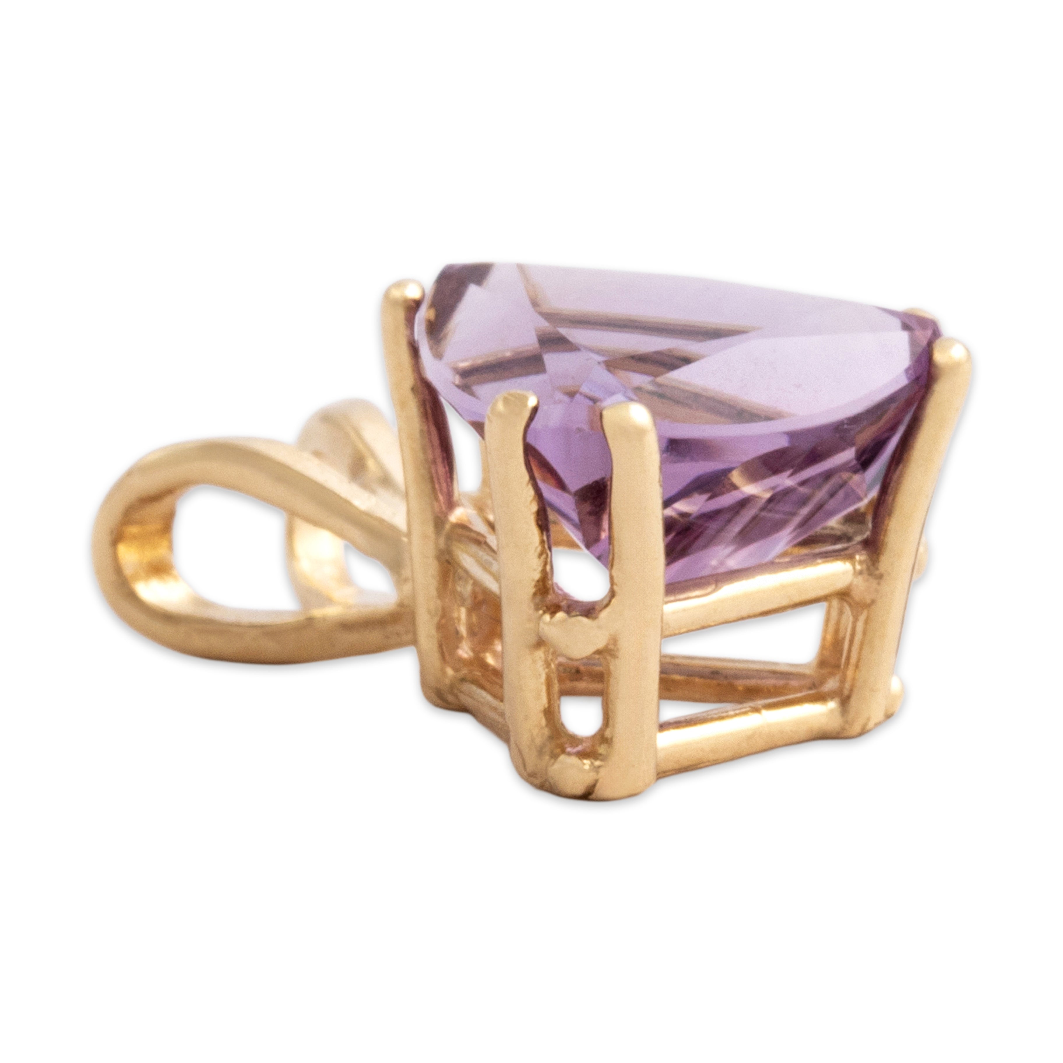 Vintage 14k Yellow Gold 1.42ct Amethyst Vibrant Fancy-Cut Solitiare Pendant - Side view