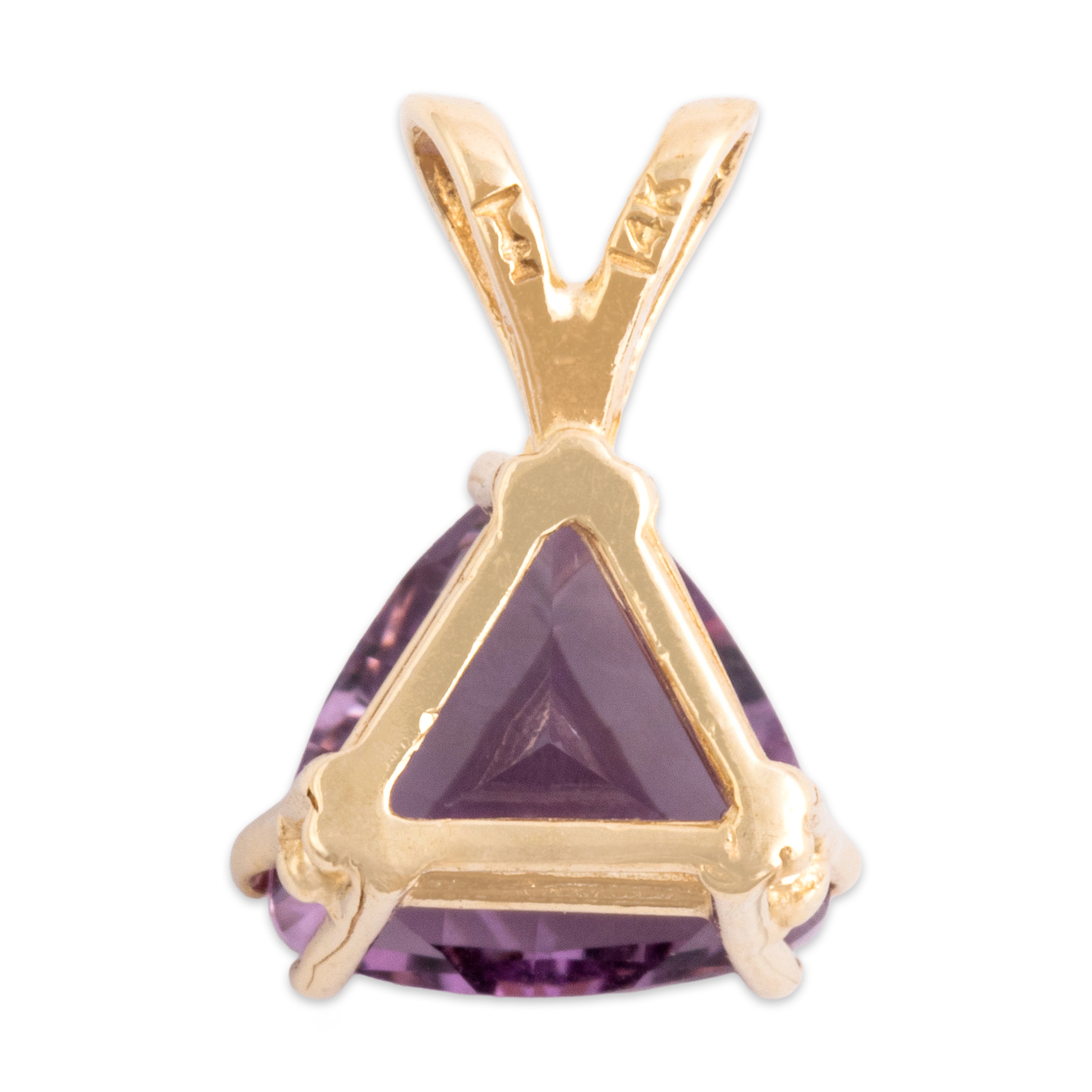 Vintage 14k Yellow Gold 1.42ct Amethyst Vibrant Fancy-Cut Solitiare Pendant - Back view