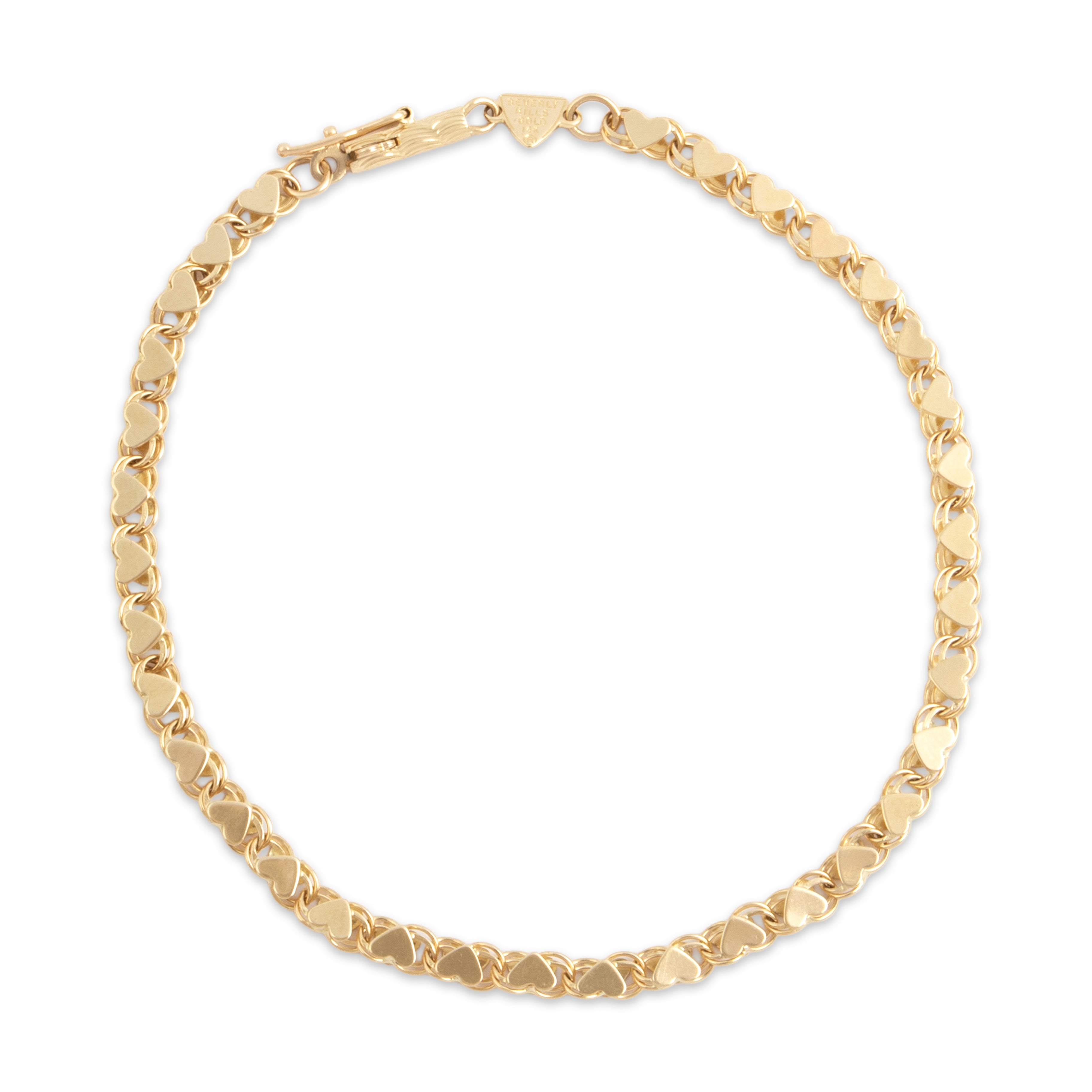 Vintage 14k Yellow Gold Dual Sided Heart Link Bracelet - Overall view
