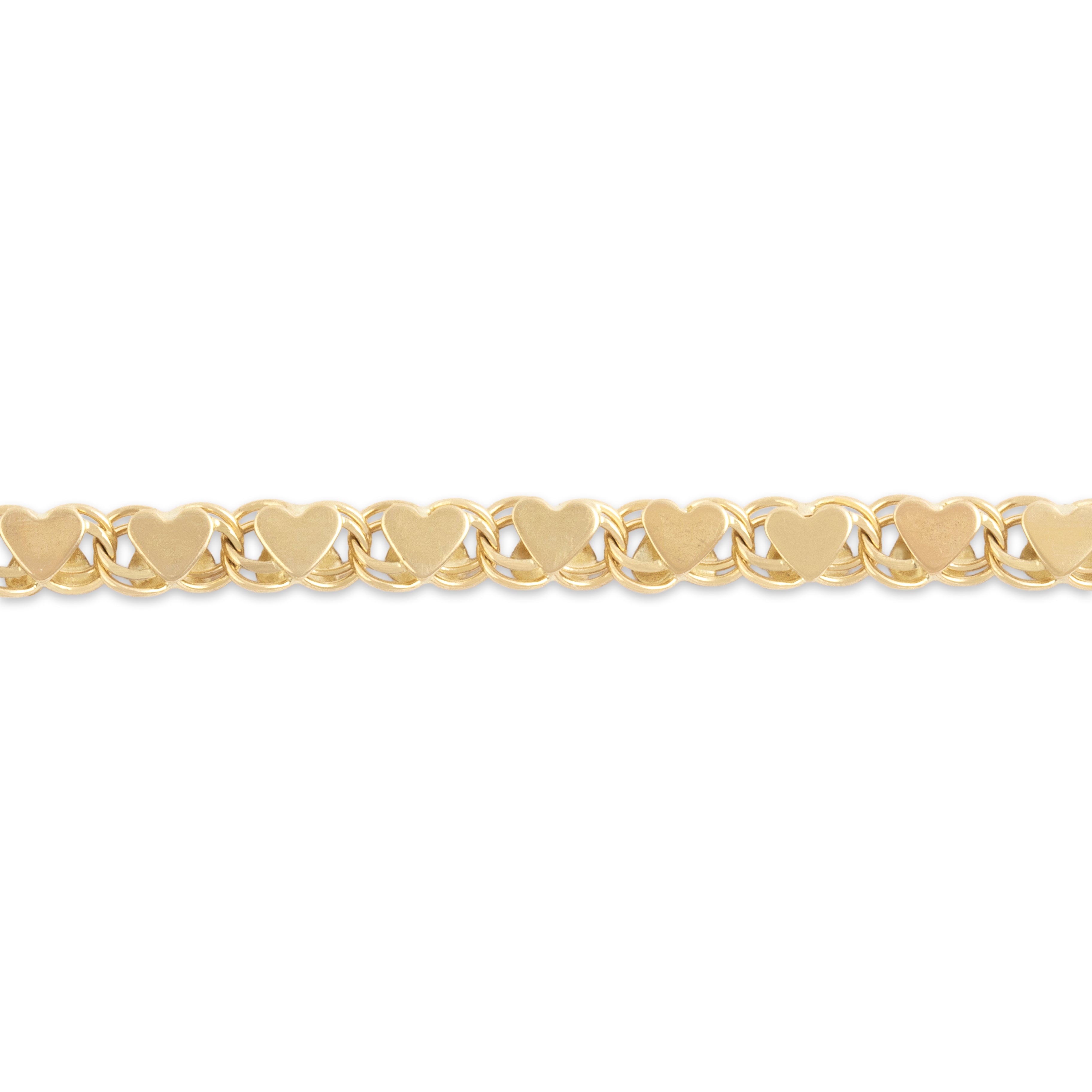 Vintage 14k Yellow Gold Dual Sided Heart Link Bracelet - Close-up view
