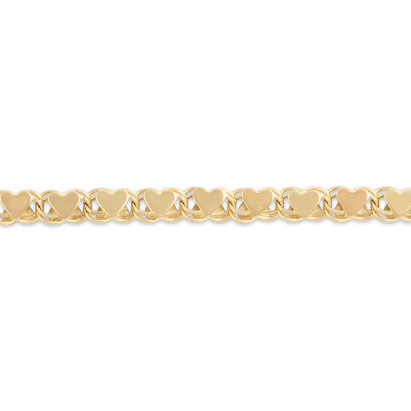 Vintage 14k Yellow Gold Dual Sided Heart Link Bracelet 7