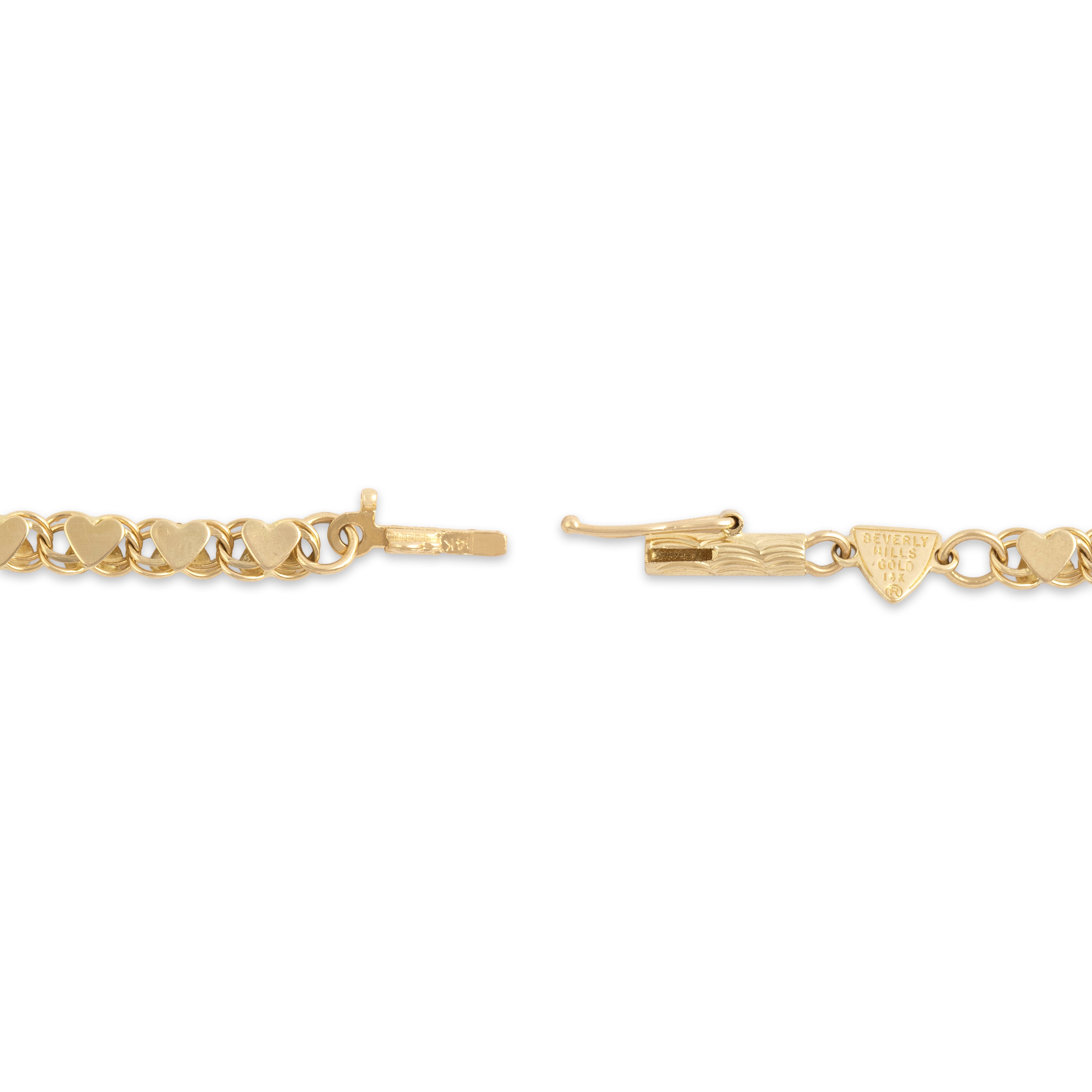 Vintage 14k Yellow Gold Dual Sided Heart Link Bracelet - clasp view