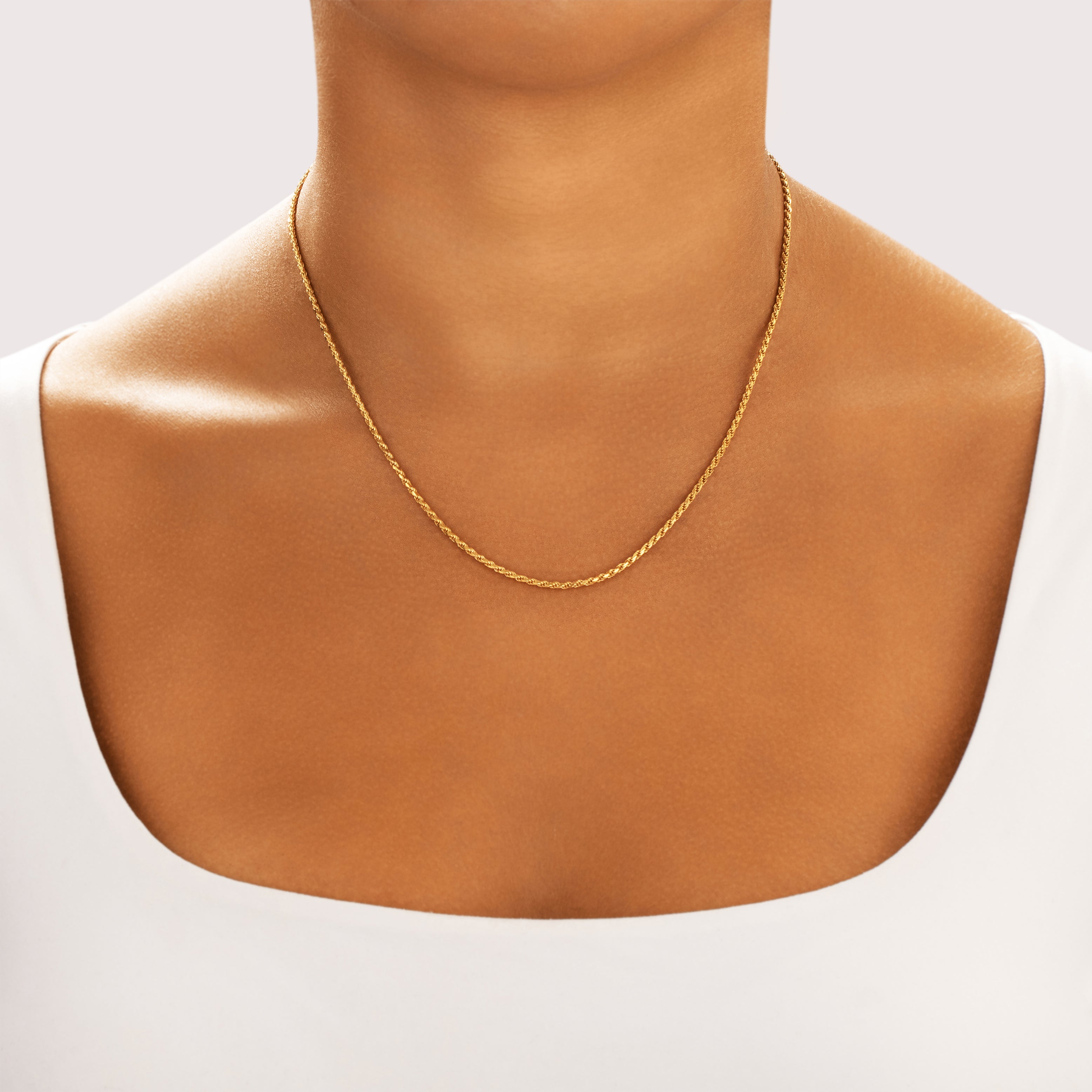 Estate Italian 14k Yellow Gold 1.8mm Essential Rope Chain - On model view