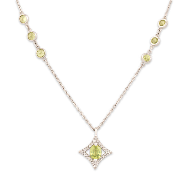 Vintage 14k White Gold 1.19cttw Peridot Diamond Four-Pointed Star Necklace 16