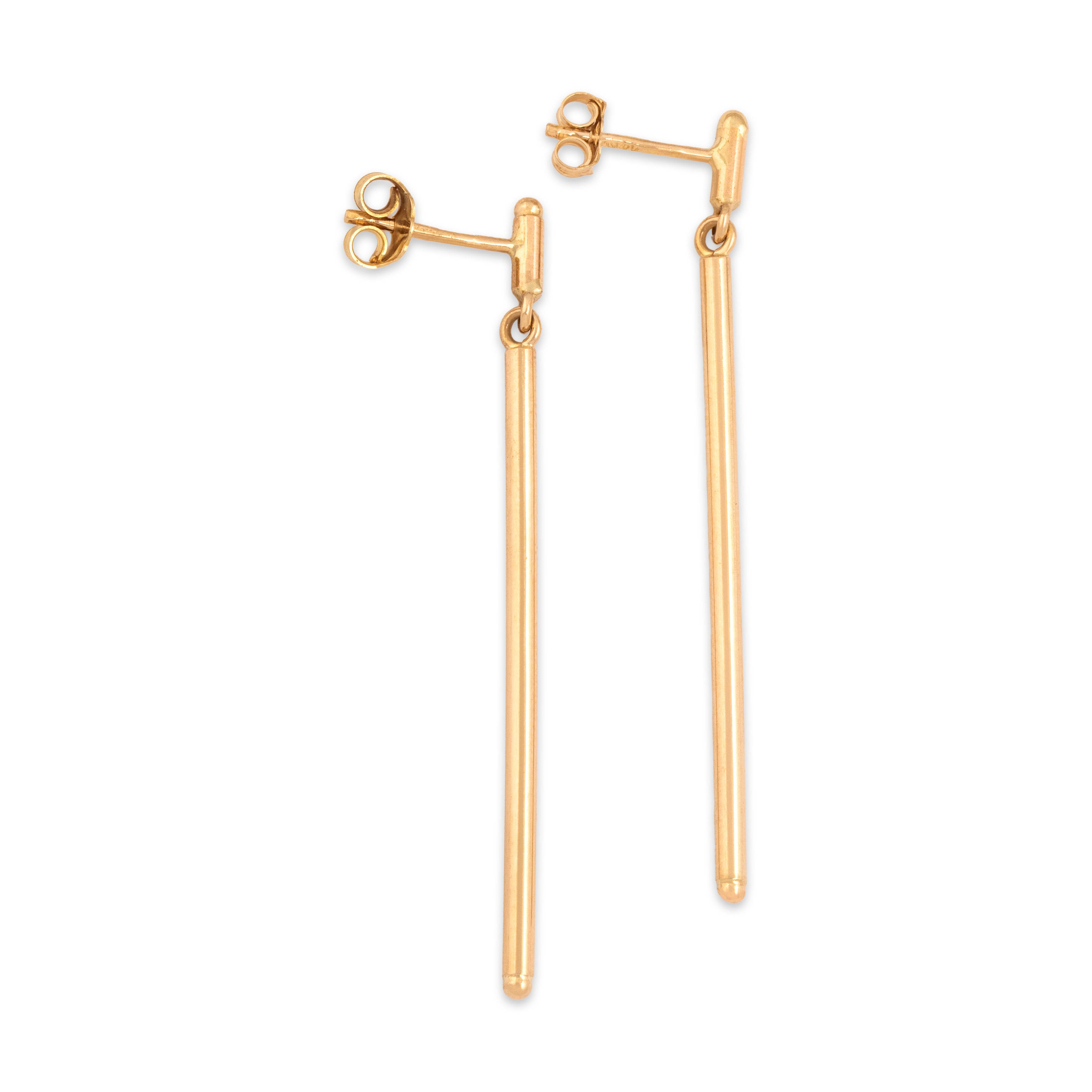 Vintage Italian 14k Yellow Gold Simple Bar Drop Dangle Earrings - Side view