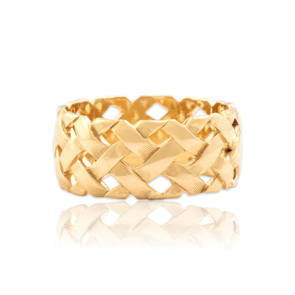 Vintage Art Carved 14k Yellow Gold Open Woven Textured Band Ring 7.00