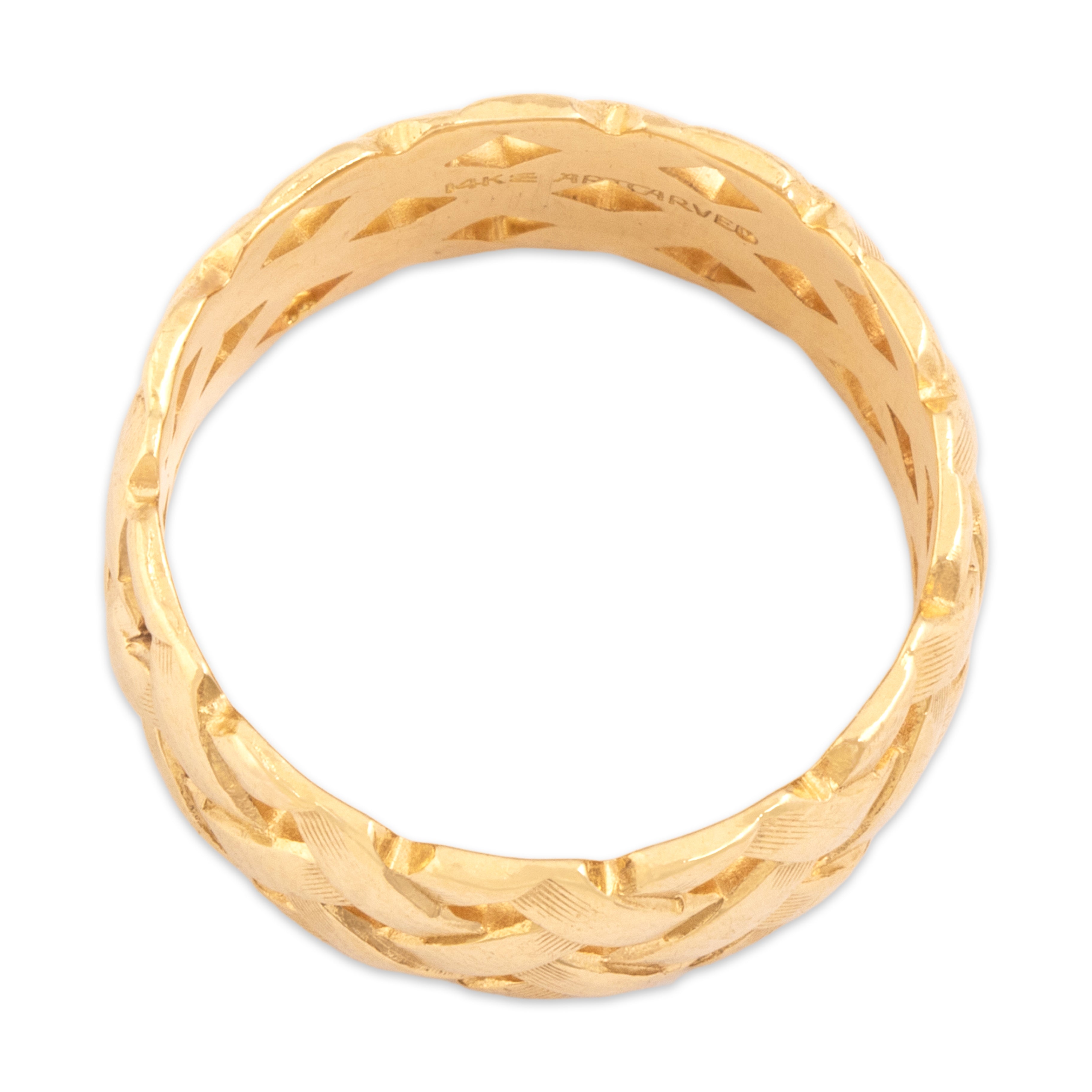 Vintage Art Carved 14k Yellow Gold Open Woven Textured Band Ring - Overall view
