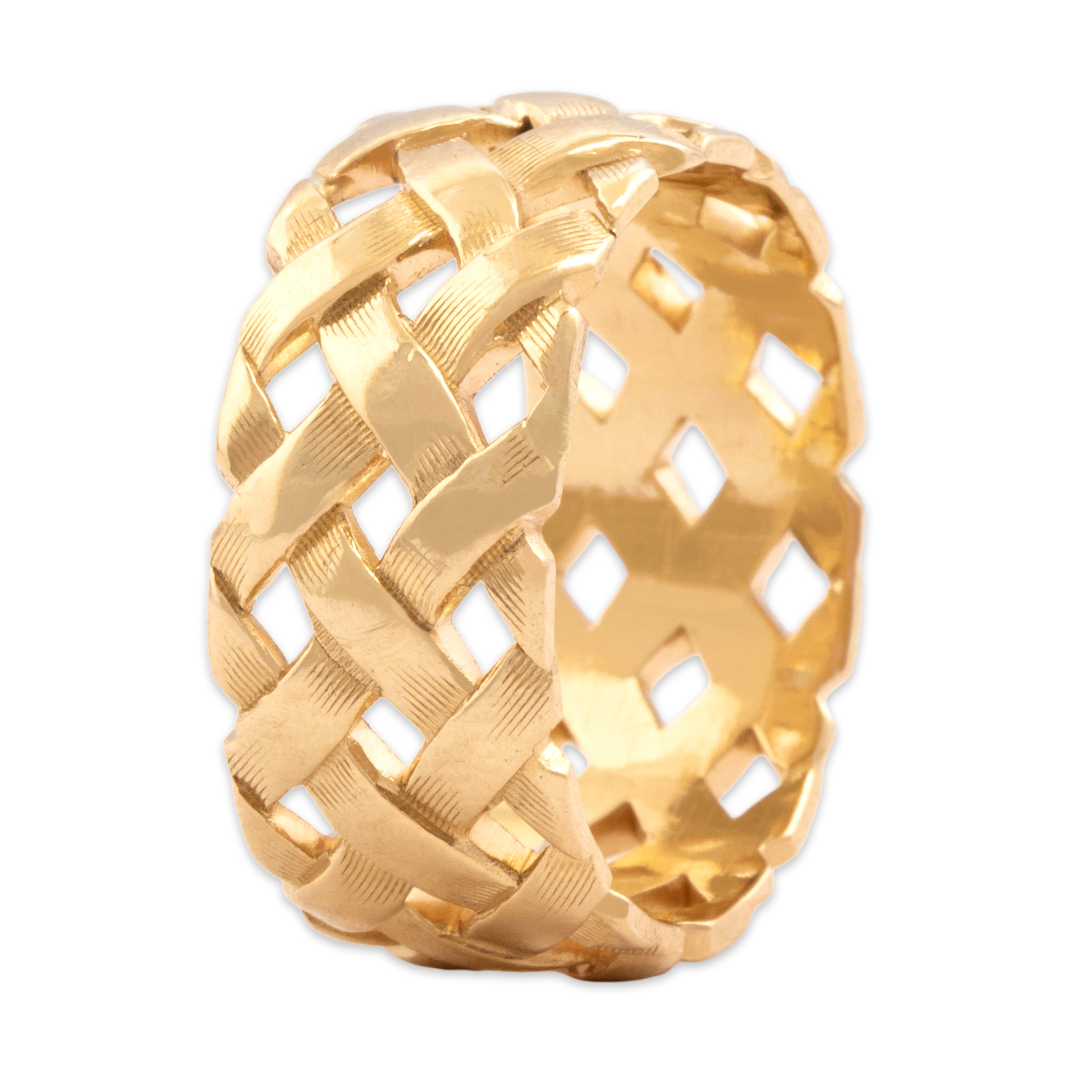 Vintage Art Carved 14k Yellow Gold Open Woven Textured Band Ring - detail view #1