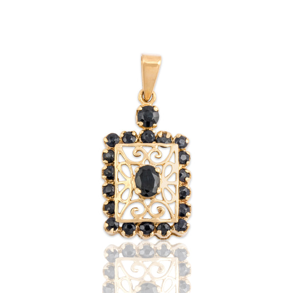Vintage 14k Yellow Gold .76cttw Blue Blue-Green Sapphire Elegant Pendant
