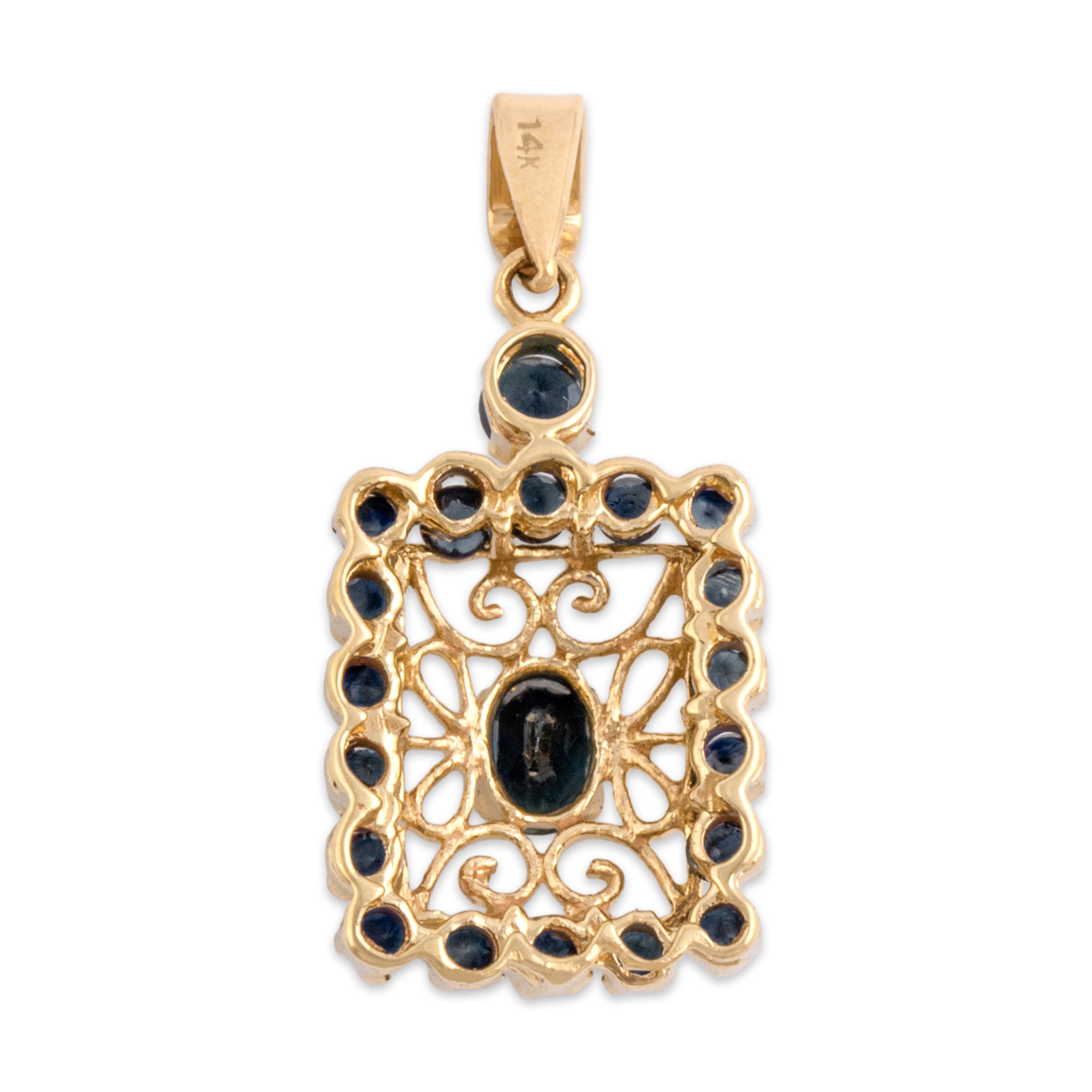 Vintage 14k Yellow Gold .76cttw Blue Blue-Green Sapphire Elegant Pendant