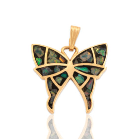 Vintage 14k Yellow Gold Flake Opal Playful Encapsulated Butterfly Pendant