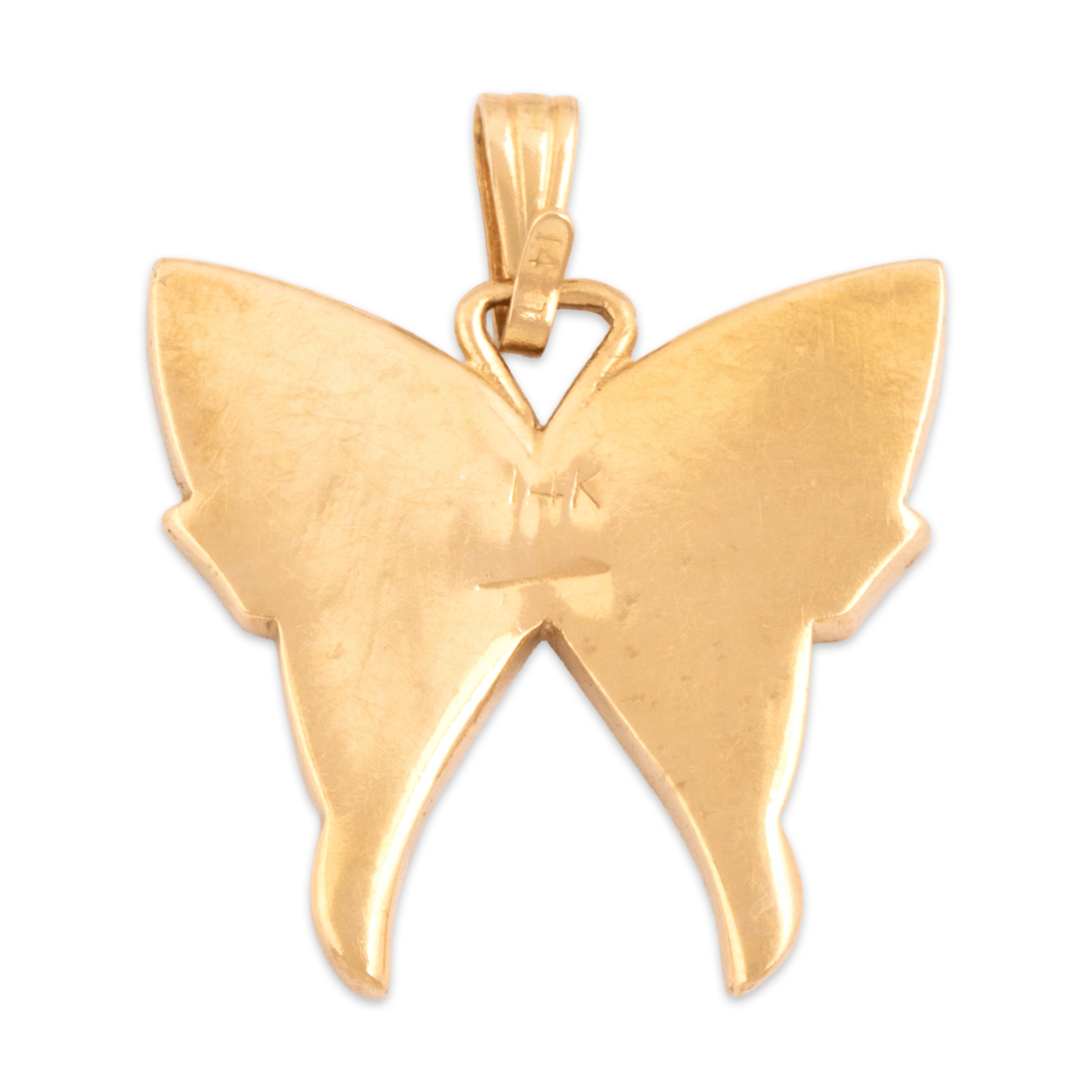 Vintage 14k Yellow Gold Flake Opal Playful Encapsulated Butterfly Pendant - Back view