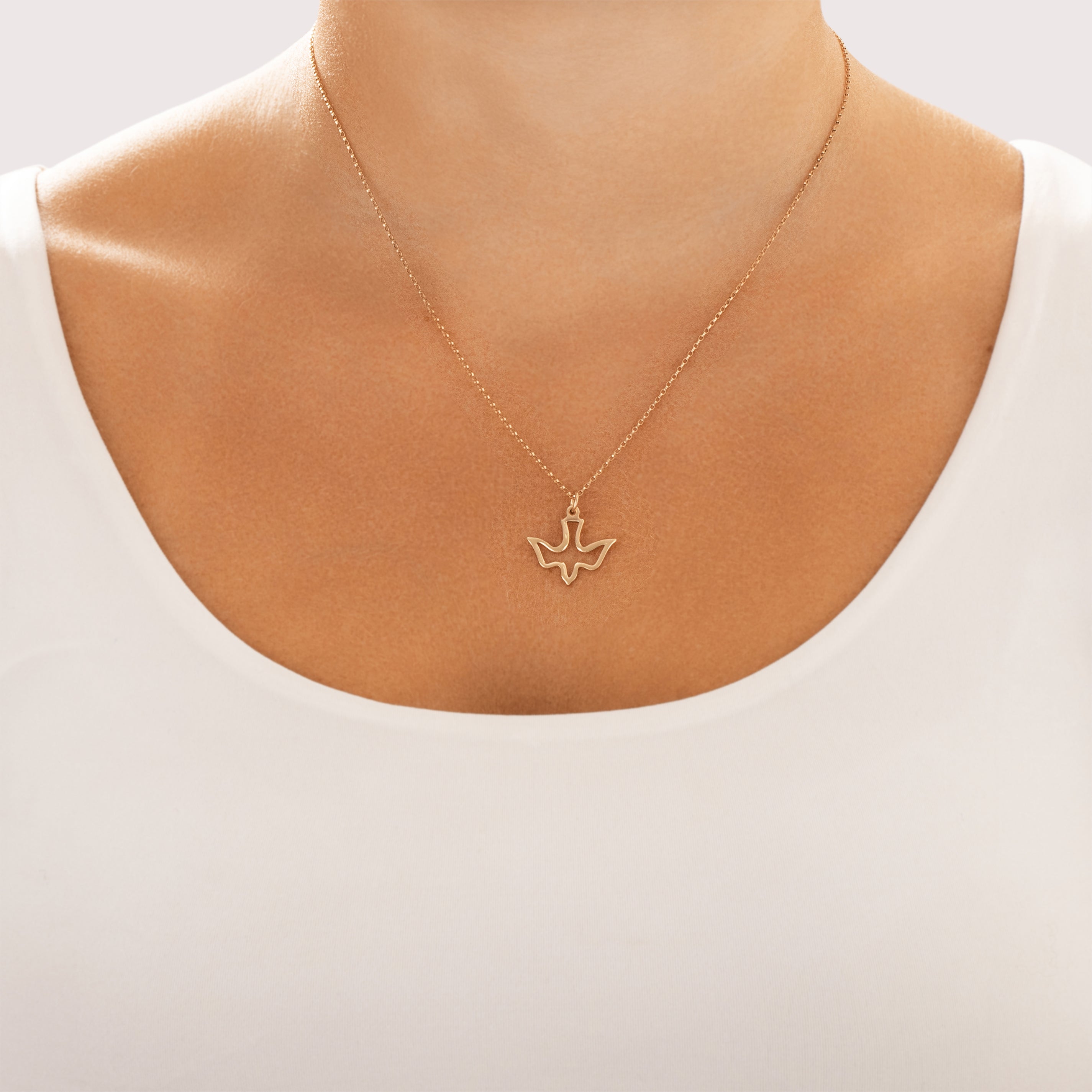 Vintage 14k Yellow Gold Soaring Dove Charm / Pendant - On model view