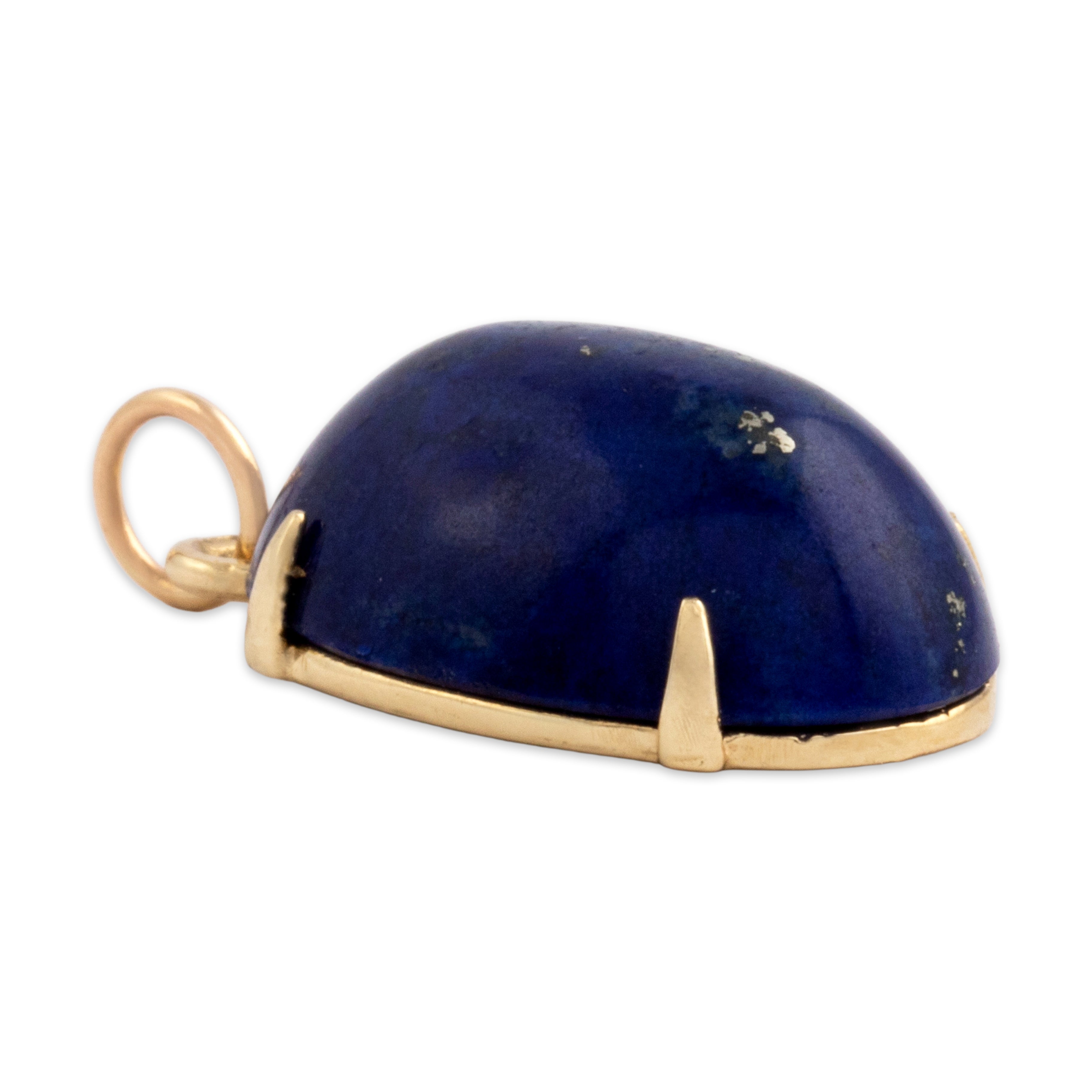 Vintage 14k Yellow Gold 11.9ct Lapis Lazuli Cosmic Solitaire Cabochon Charm / Pendant - Side view