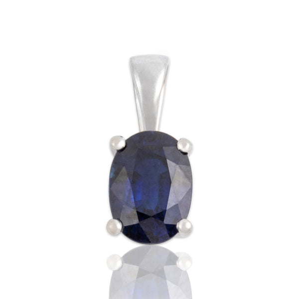 Vintage Small 18k White Gold .9ct Blue Sapphire Night Sky Oval Pendant
